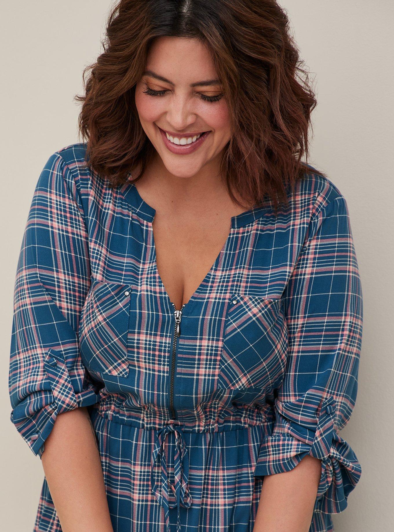 Torrid Adorable Plaid Zip Front Seer Sucker Mini Shirt Dress Plus Size 3X,  22/24