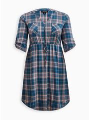 Mini Challis Zip-Front Shirt Dress, PLAID BLUE, hi-res