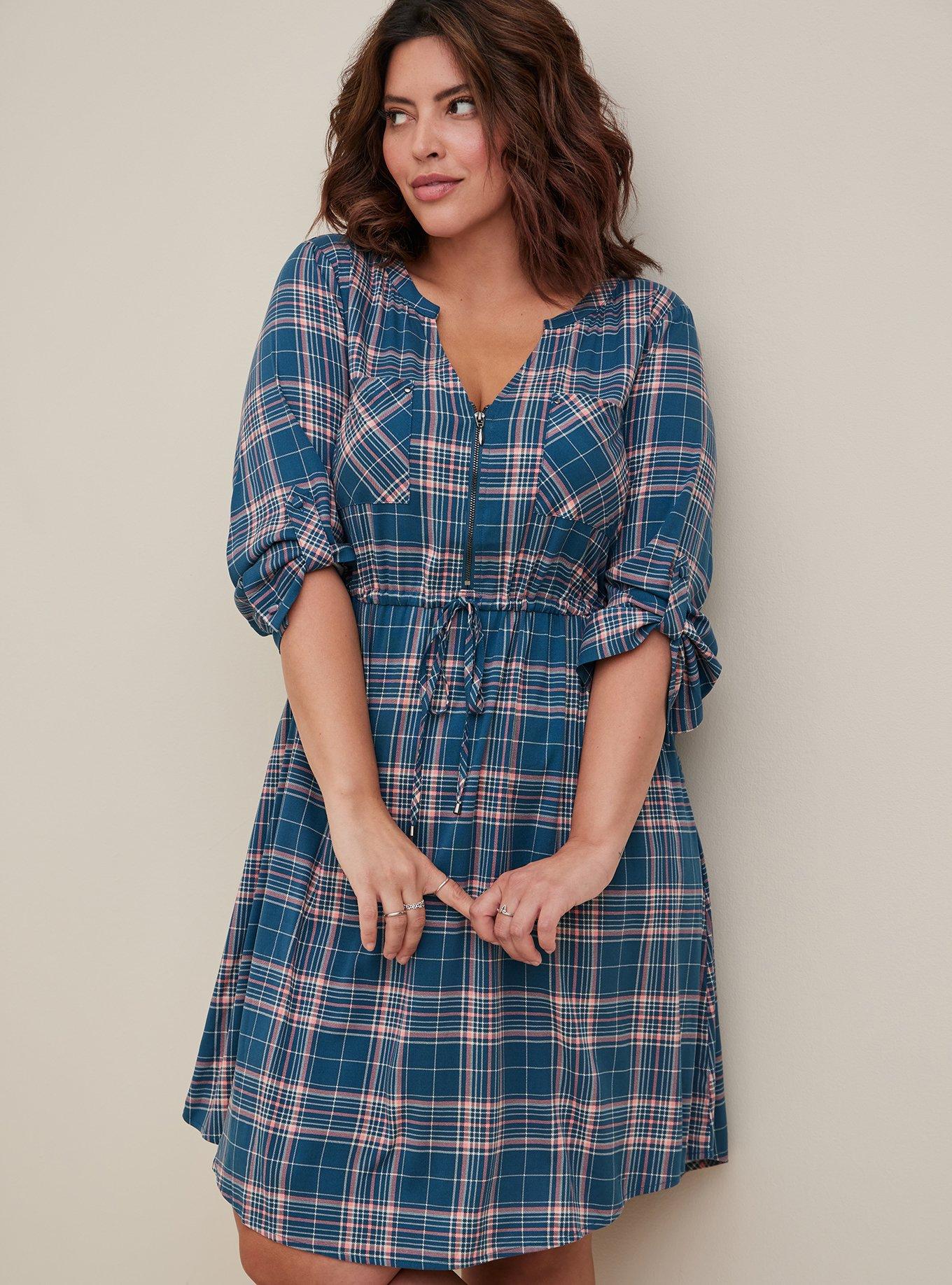 Torrid Adorable Plaid Zip Front Seer Sucker Mini Shirt Dress Plus Size 3X,  22/24