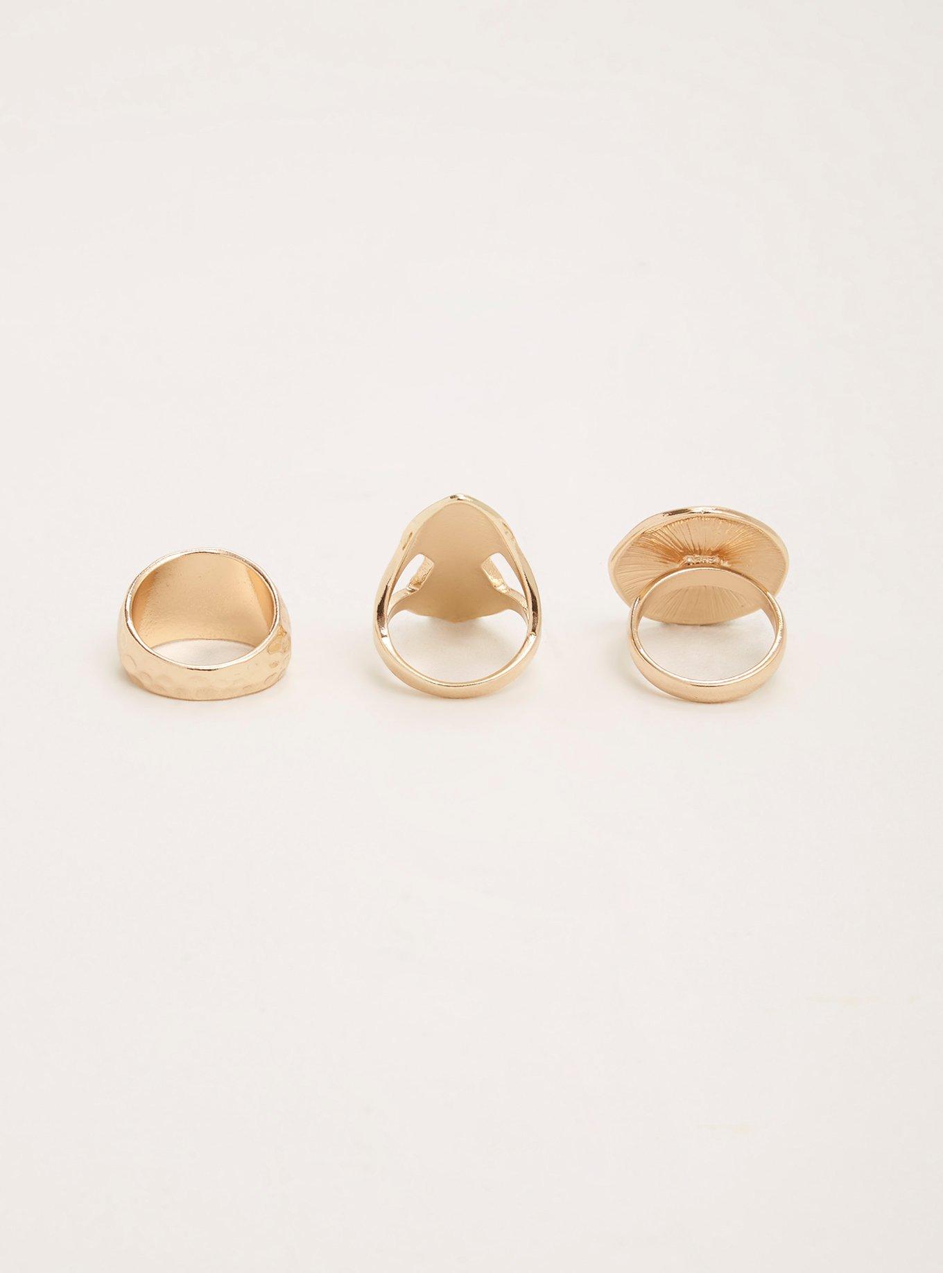 Plus Size Hammered Geo Ring Set, GOLD, alternate