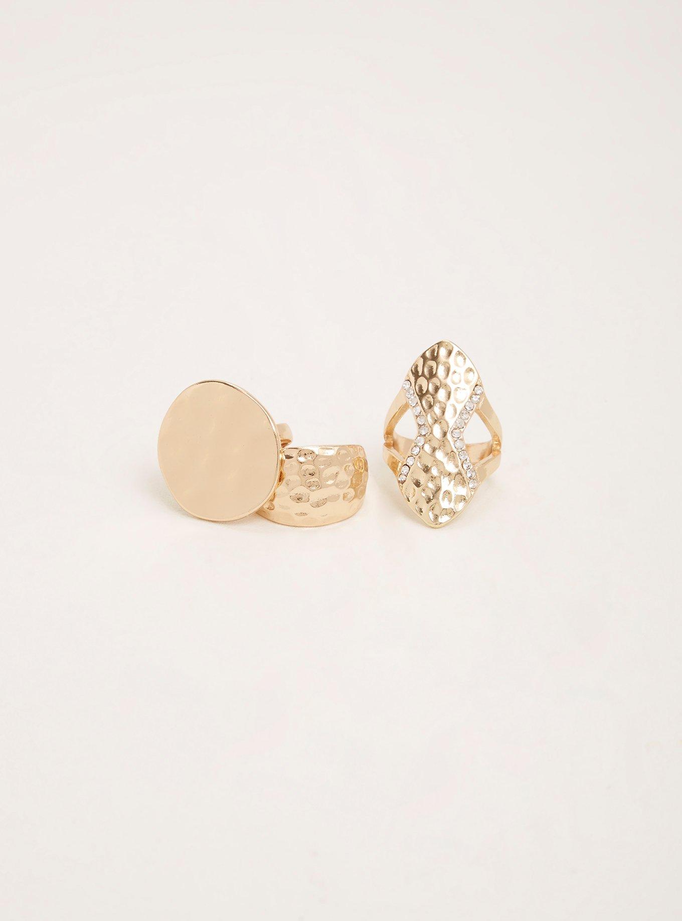 Plus Size Hammered Geo Ring Set, GOLD, alternate