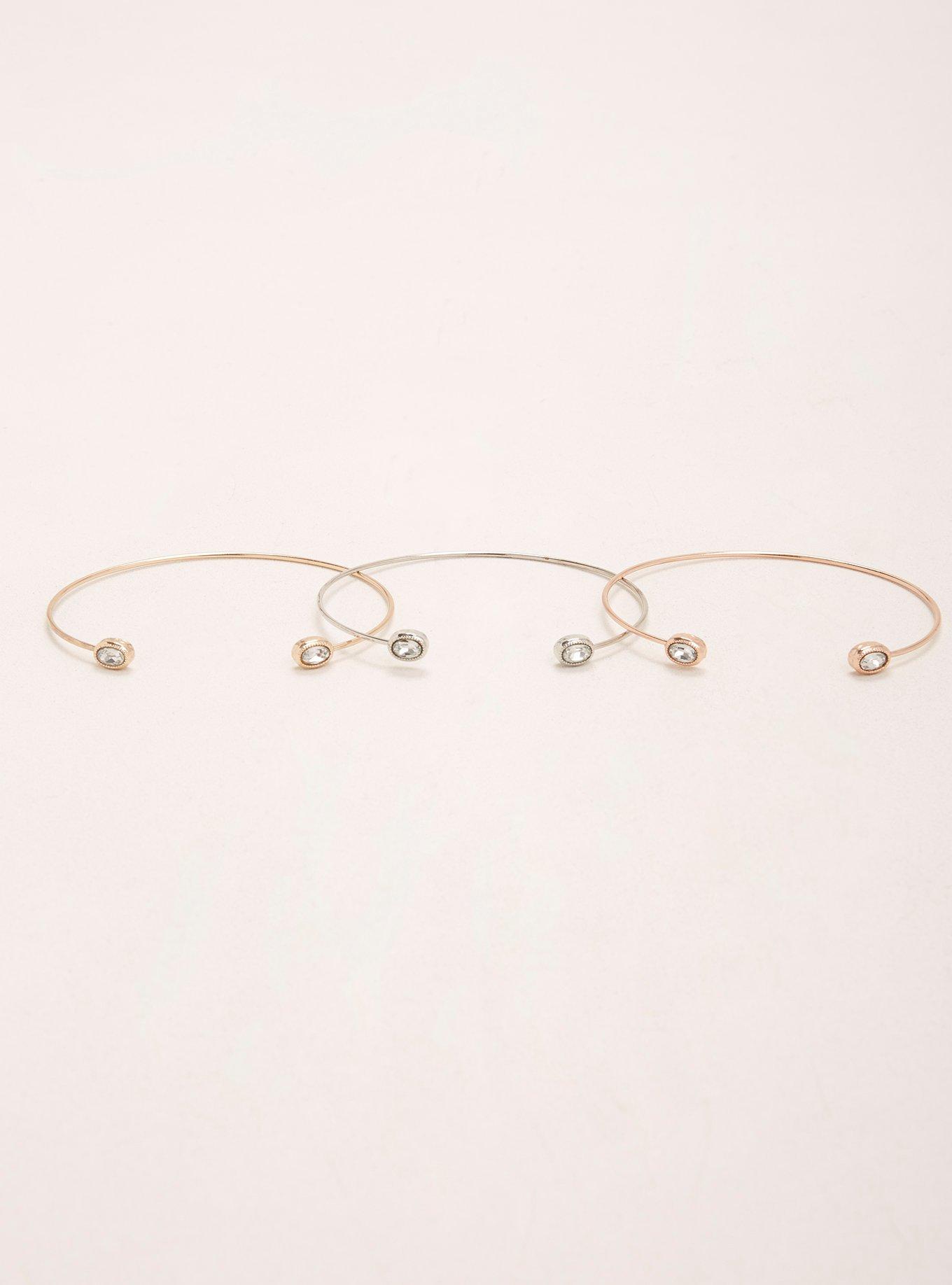 Delicate Stone Bangle Set, SILVER, alternate