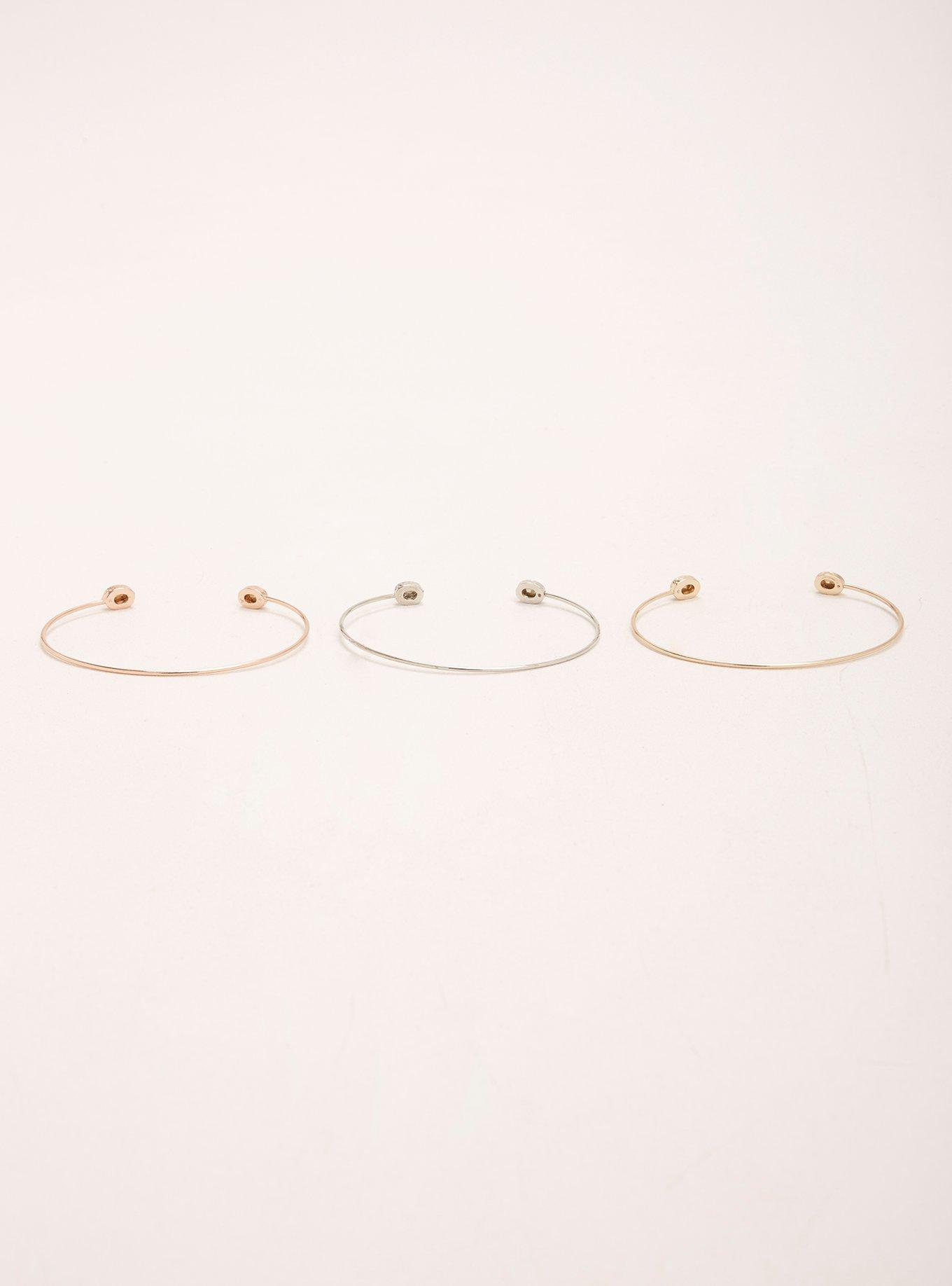 Delicate Stone Bangle Set, SILVER, alternate