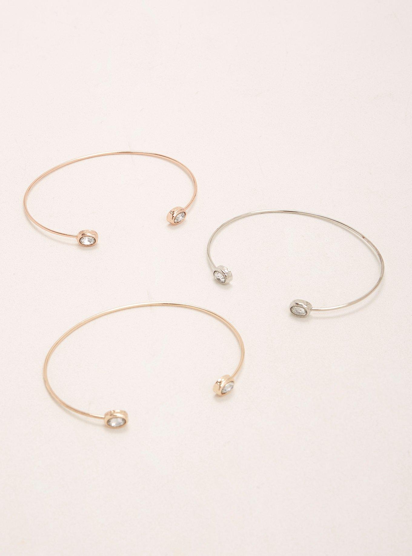 Delicate Stone Bangle Set, SILVER, hi-res