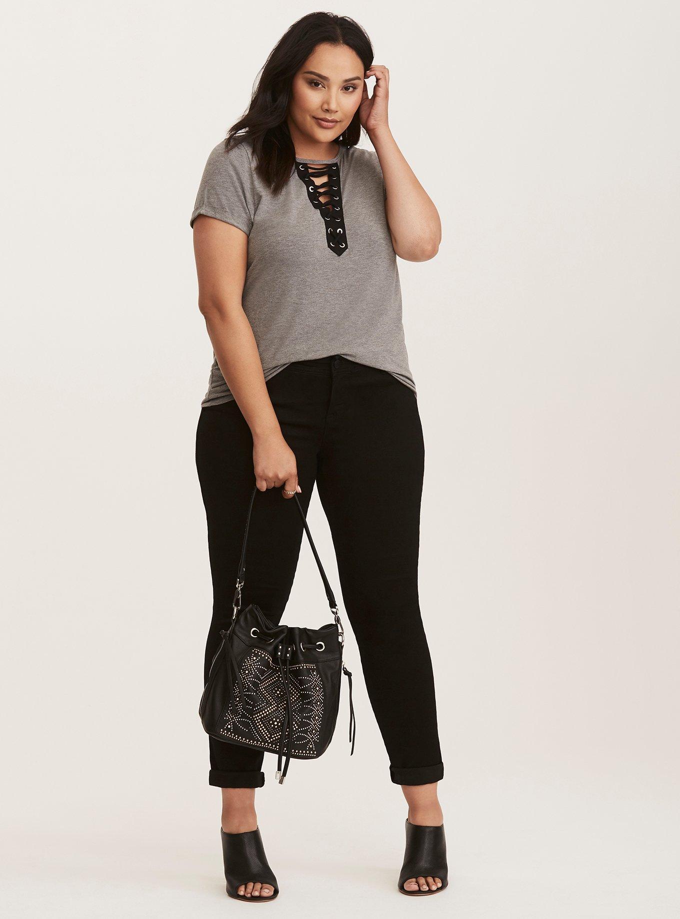 Plus Size - Deep V Lace Up Top - Torrid