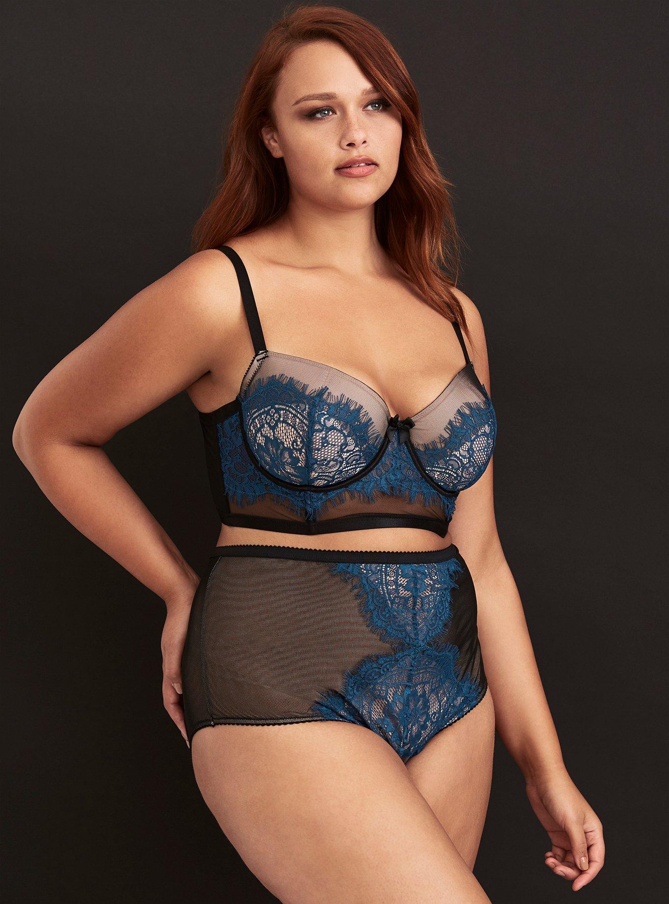 Lace & Mesh Underwire Bralette, BLUE, alternate