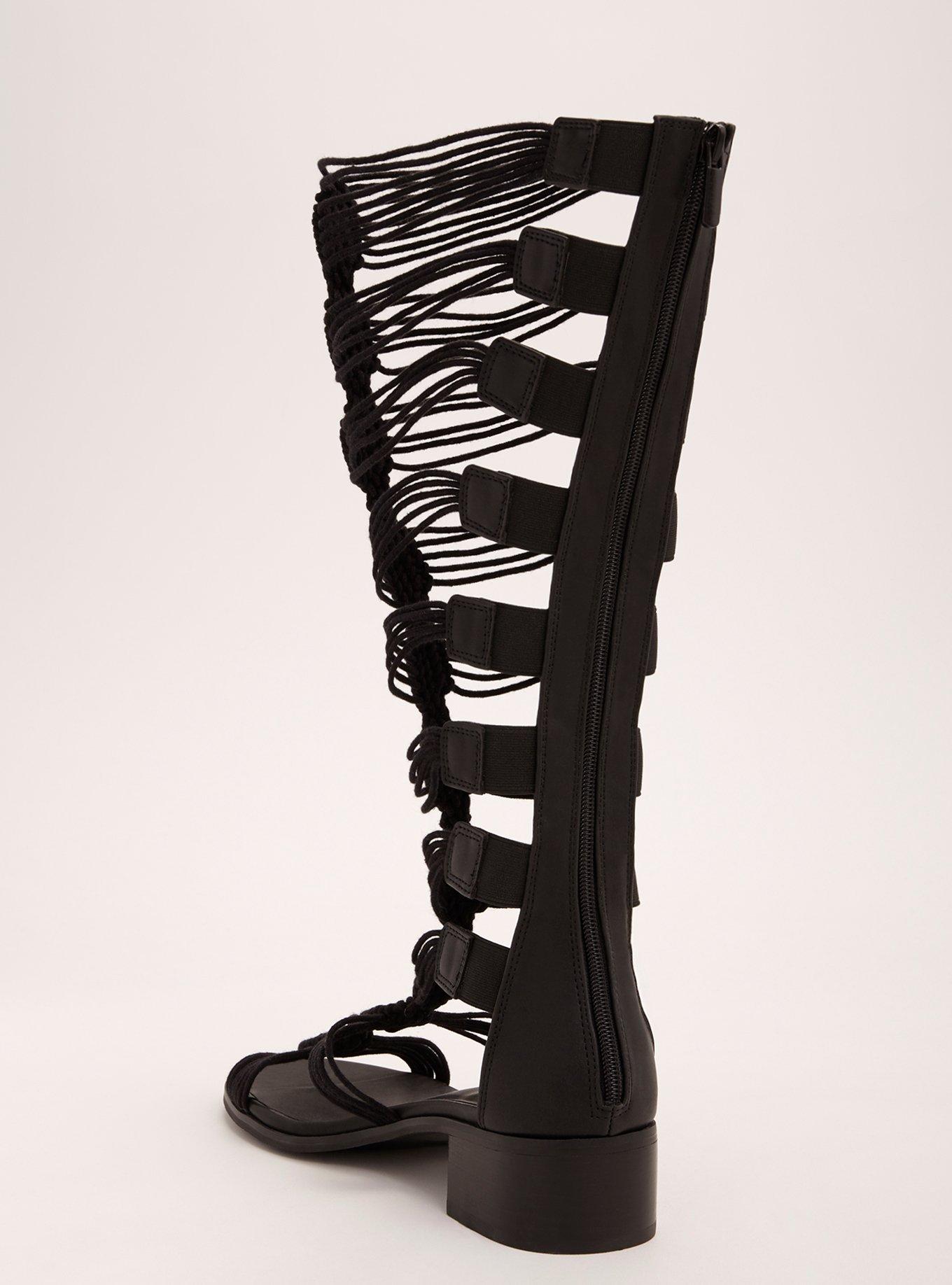 Plus Size Thin Strappy Knee-High Gladiator Block Heels (WW), BLACK, alternate