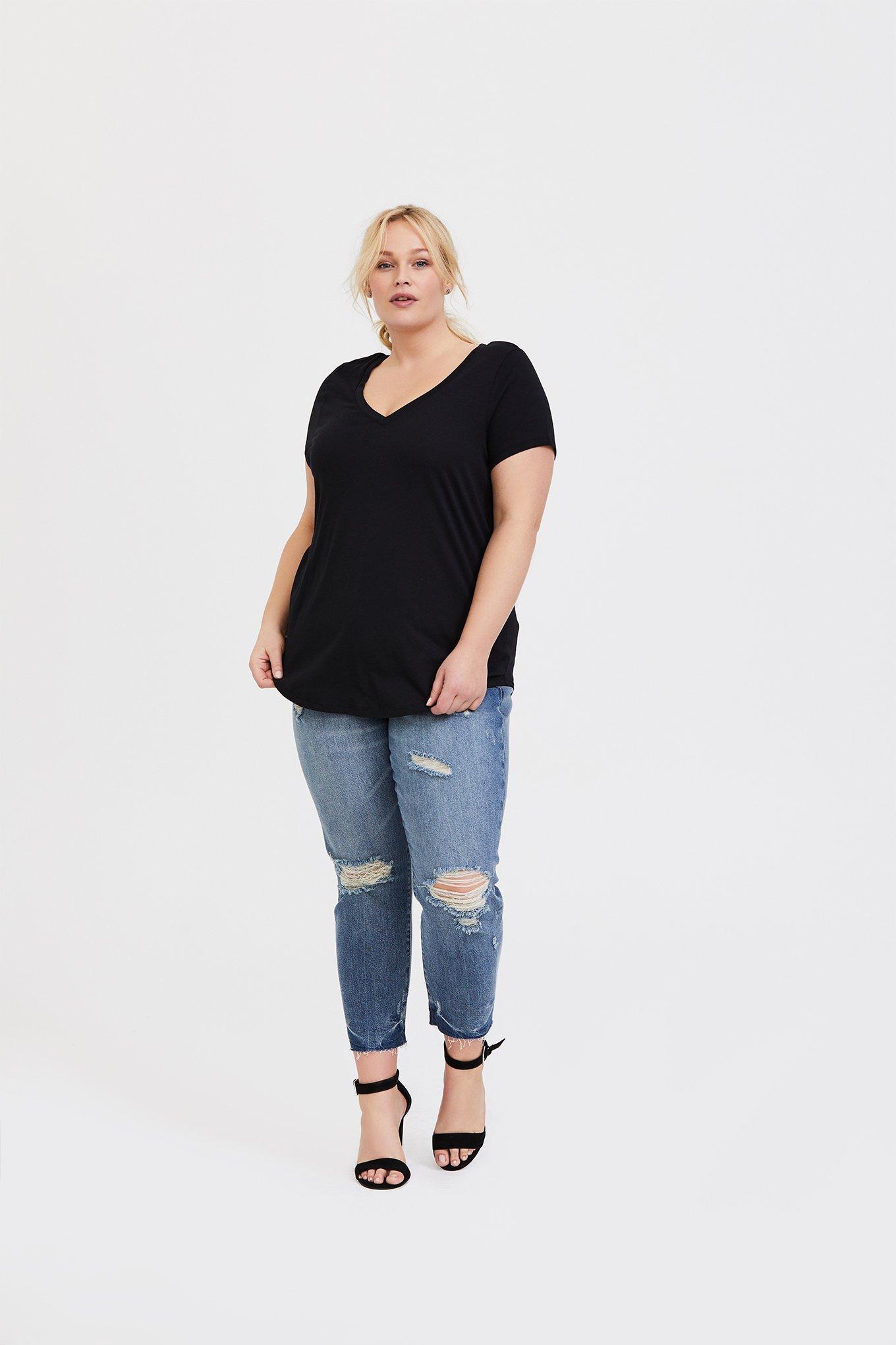 Girlfriend Heritage Slub V-Neck Tee, BLACK, alternate