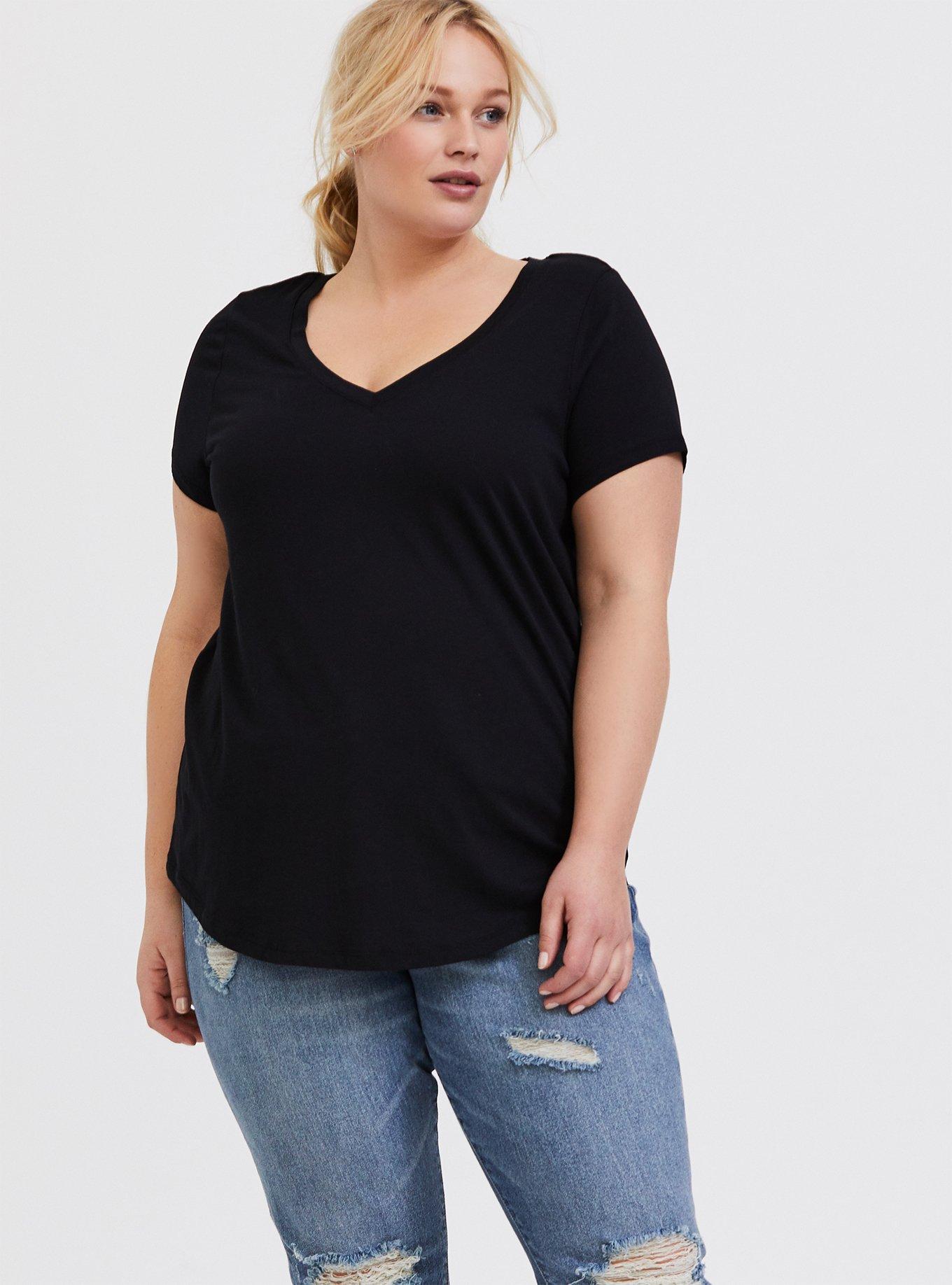 Girlfriend Heritage Slub V-Neck Tee, BLACK, hi-res
