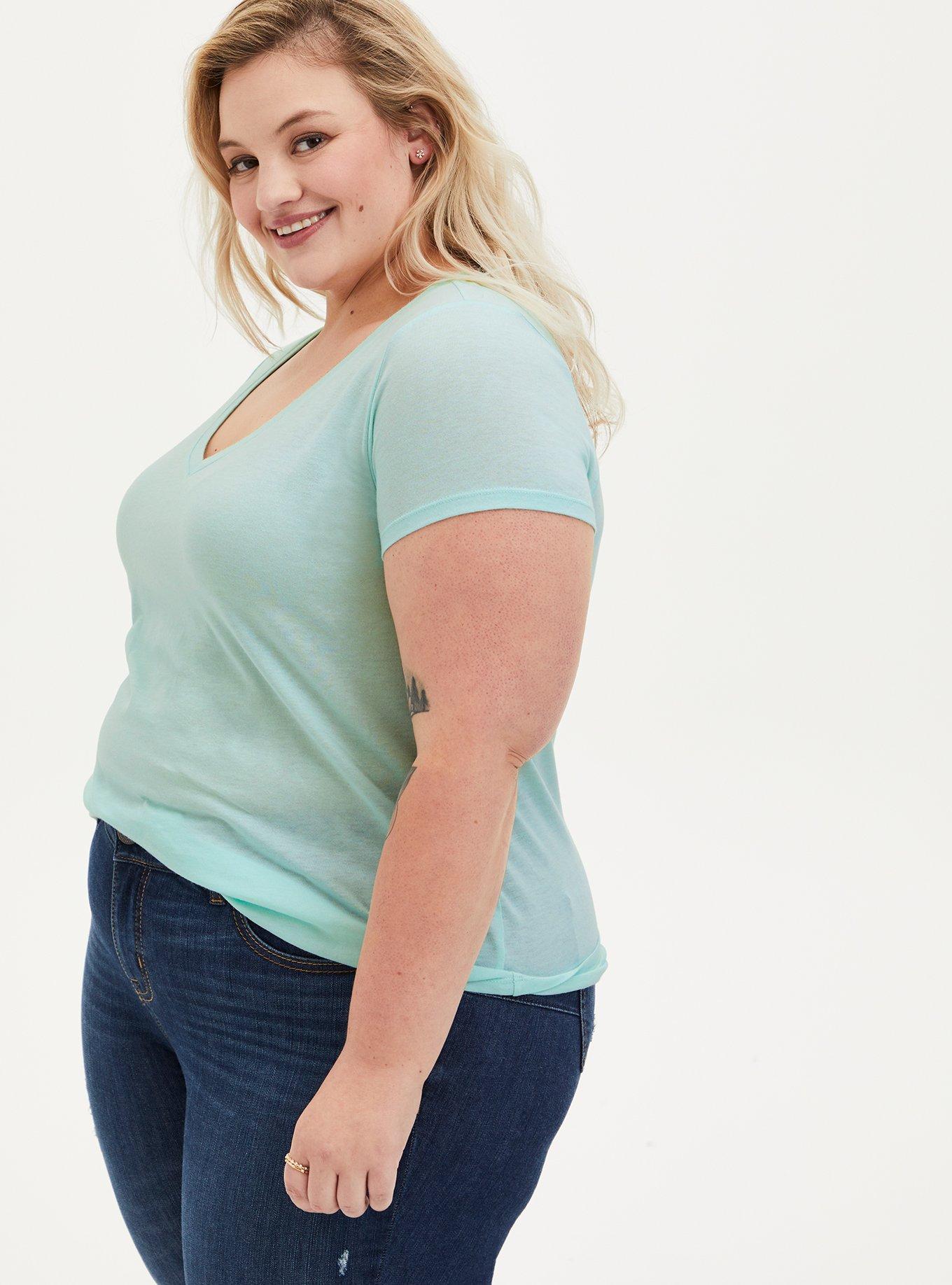 Girlfriend Heritage Slub V-Neck Tee, MOONLIGHT JADE, hi-res