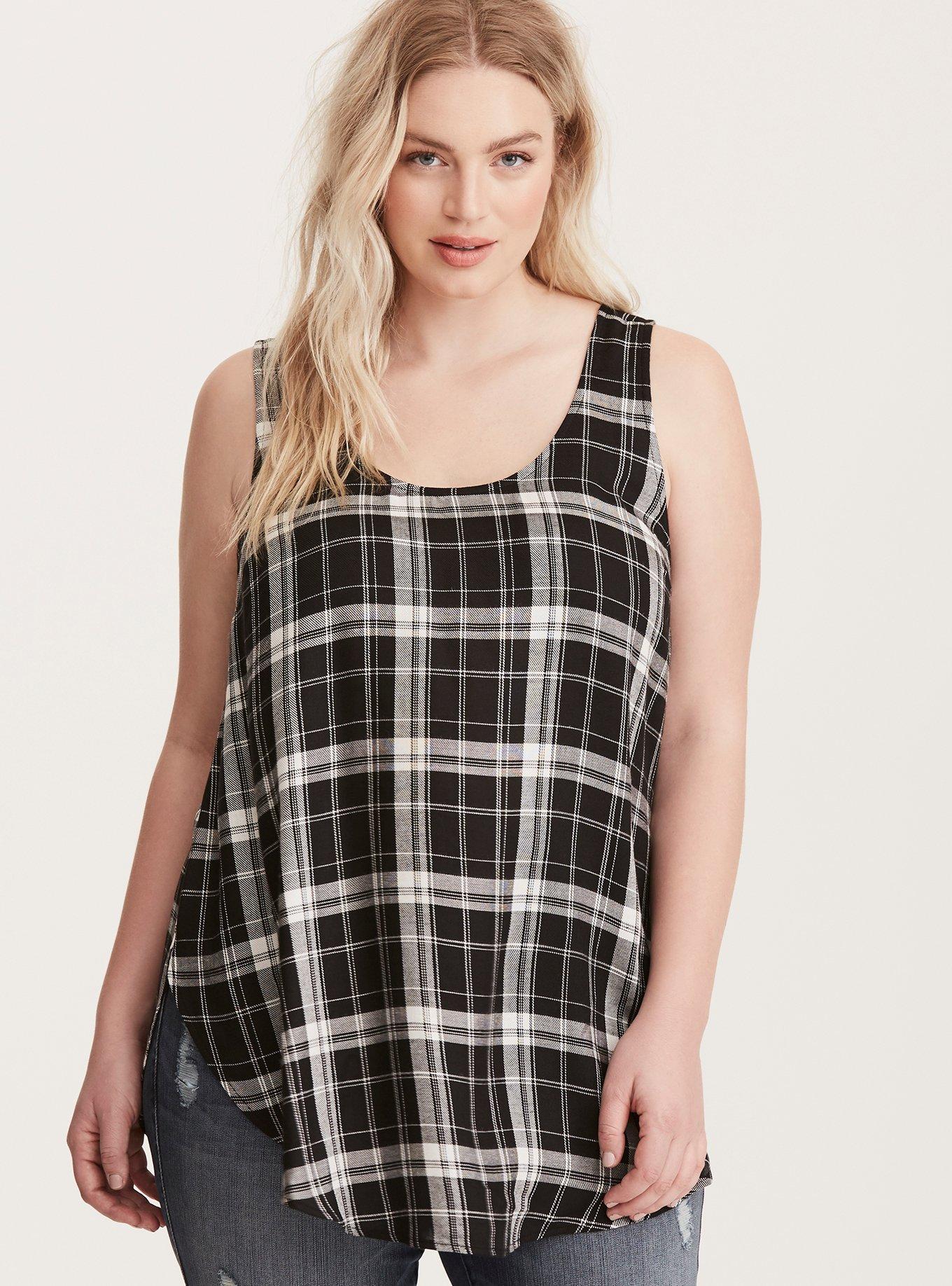 Plaid Scoop Tank Top, PLAID, hi-res