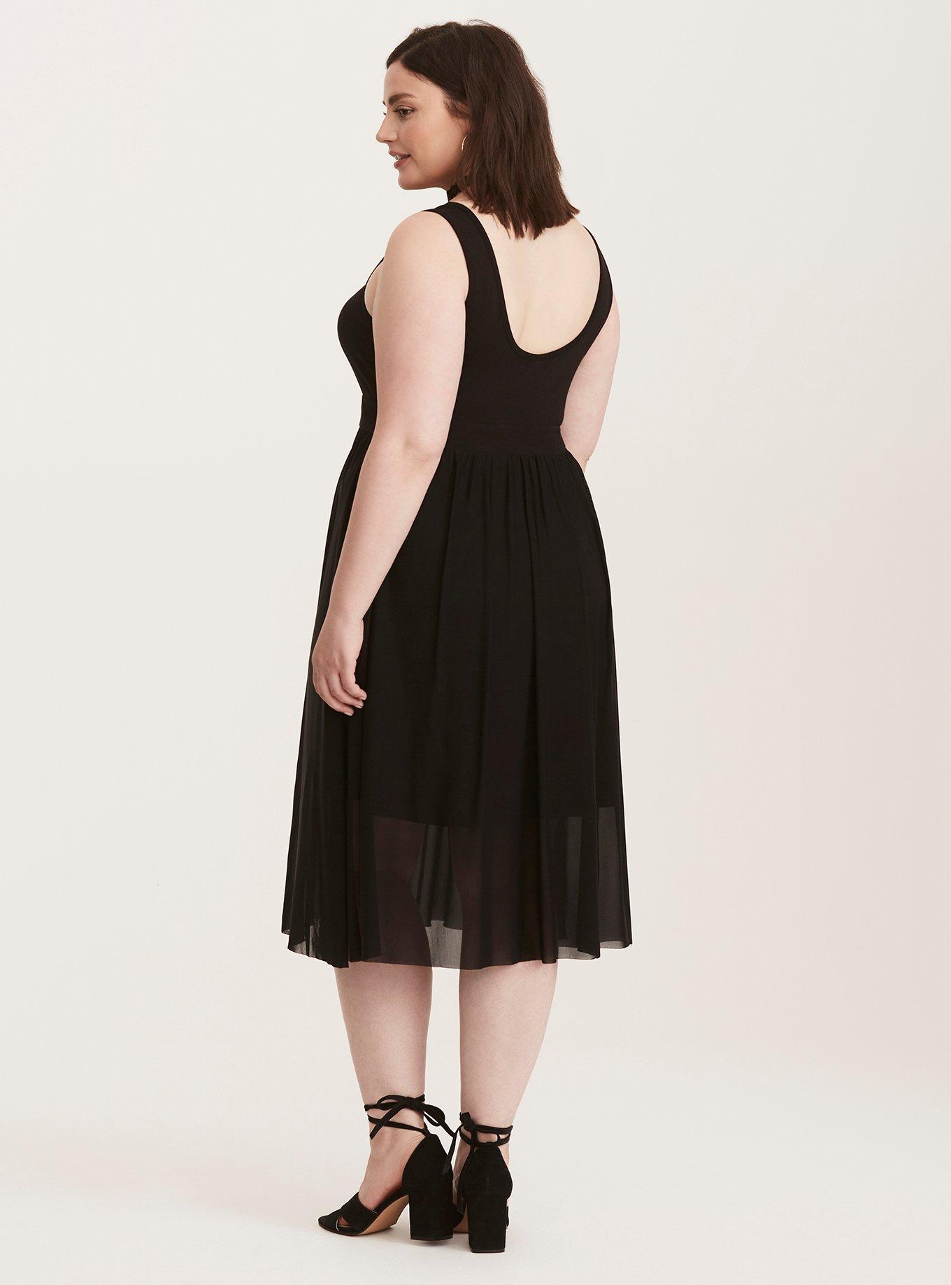 Plus Size Knit to Mesh Skater Dress, DEEP BLACK, alternate