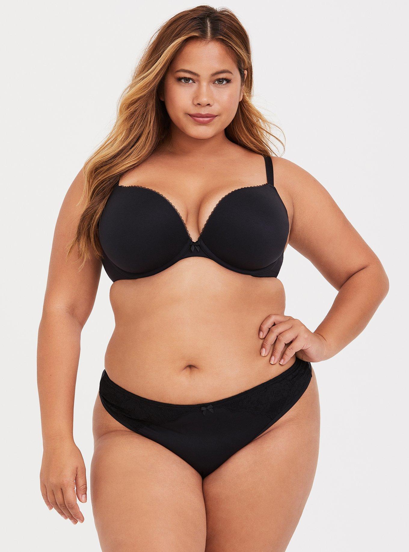 Plus Size Torrid Curve Body Plunge Lightly Lined Straight Back Bra, RICH BLACK, alternate