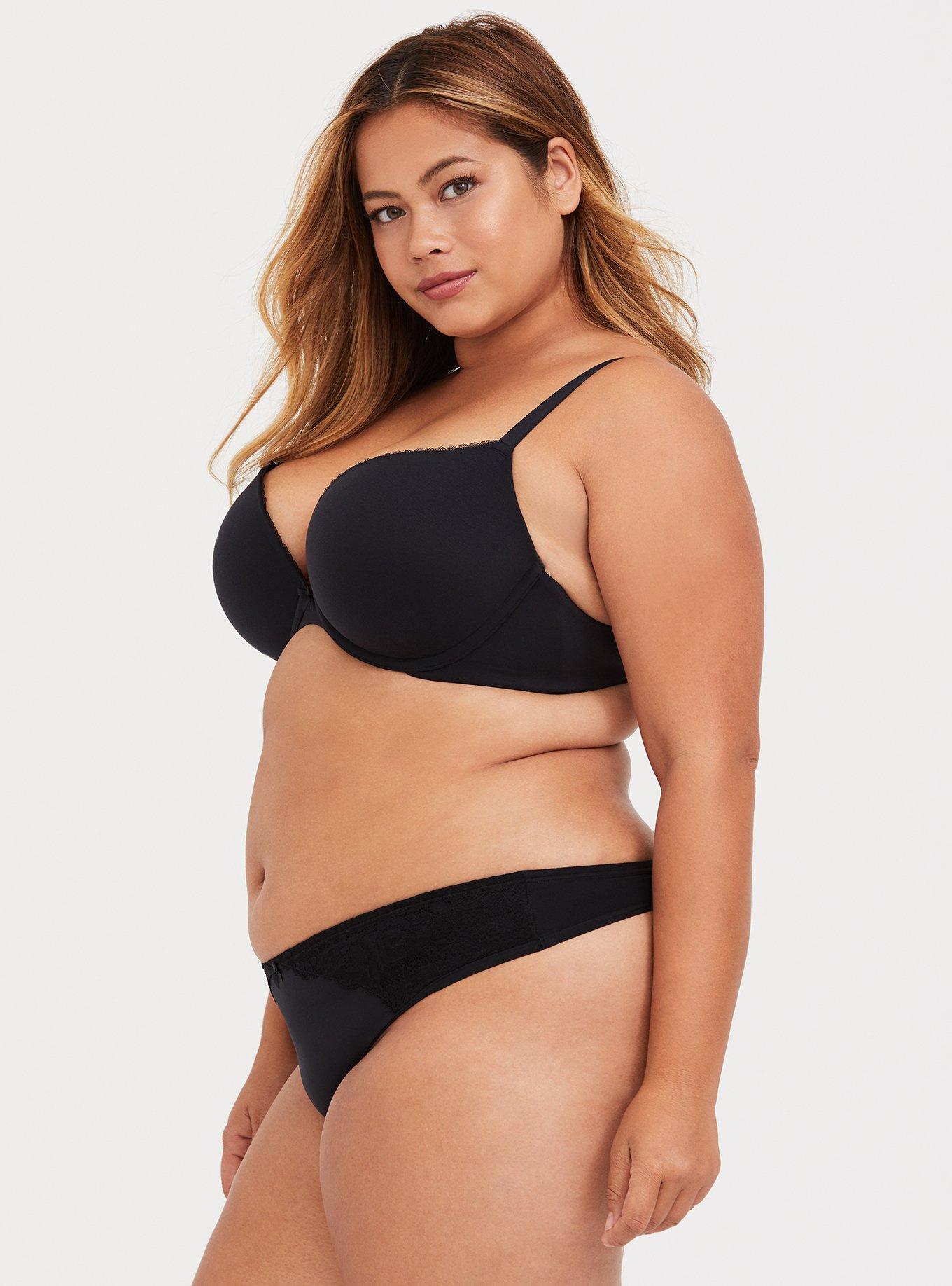 Plus Size Torrid Curve Body Plunge Lightly Lined Straight Back Bra, RICH BLACK, alternate