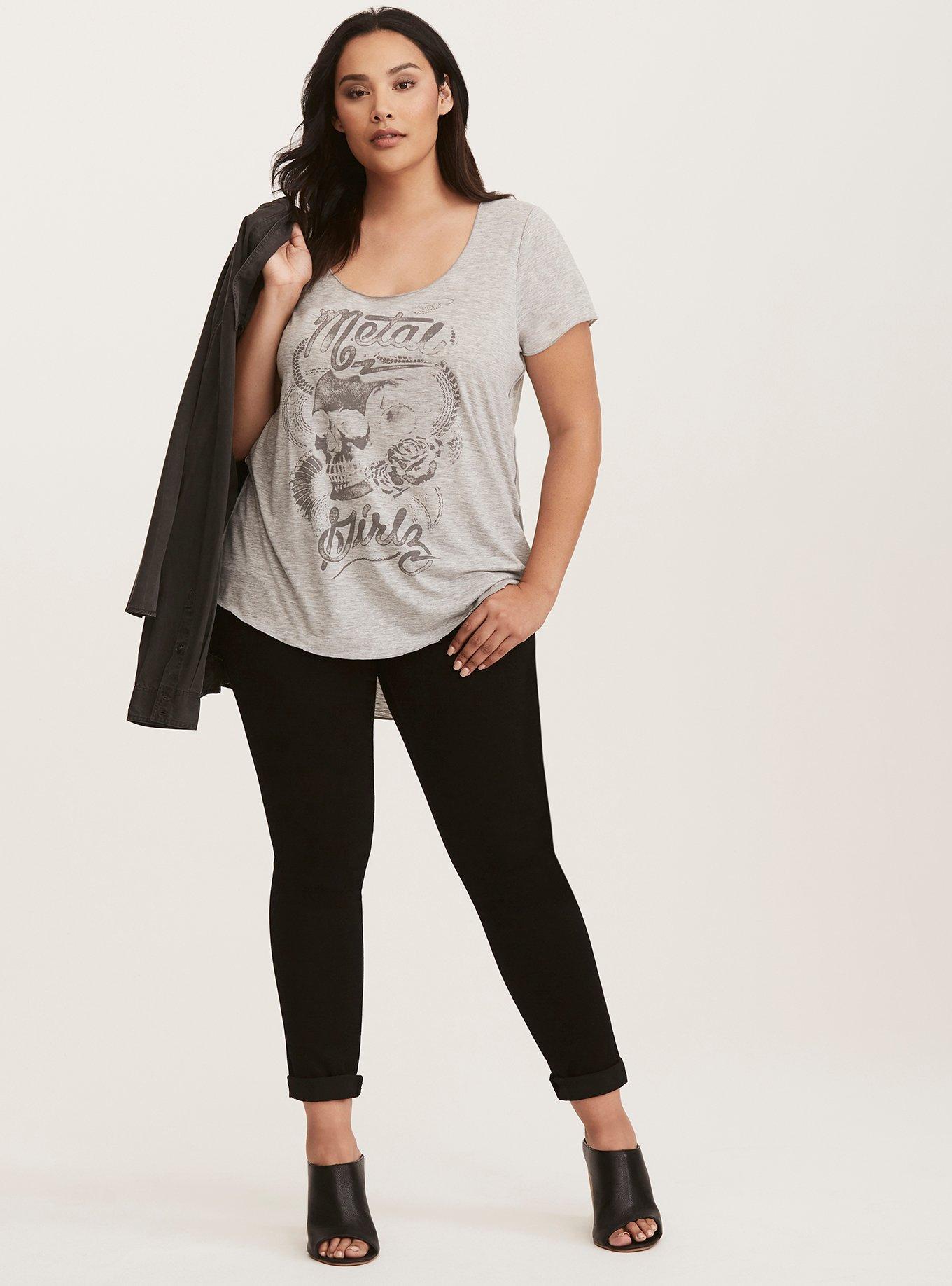 Skull Metal Girl Slub Shirttail Tee, MEDIUM HEATHER GREY, alternate