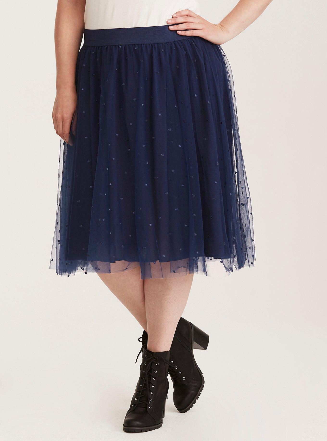 Plus Size Embroidered Mesh Midi Skirt, MEDIEVAL BLUE, alternate