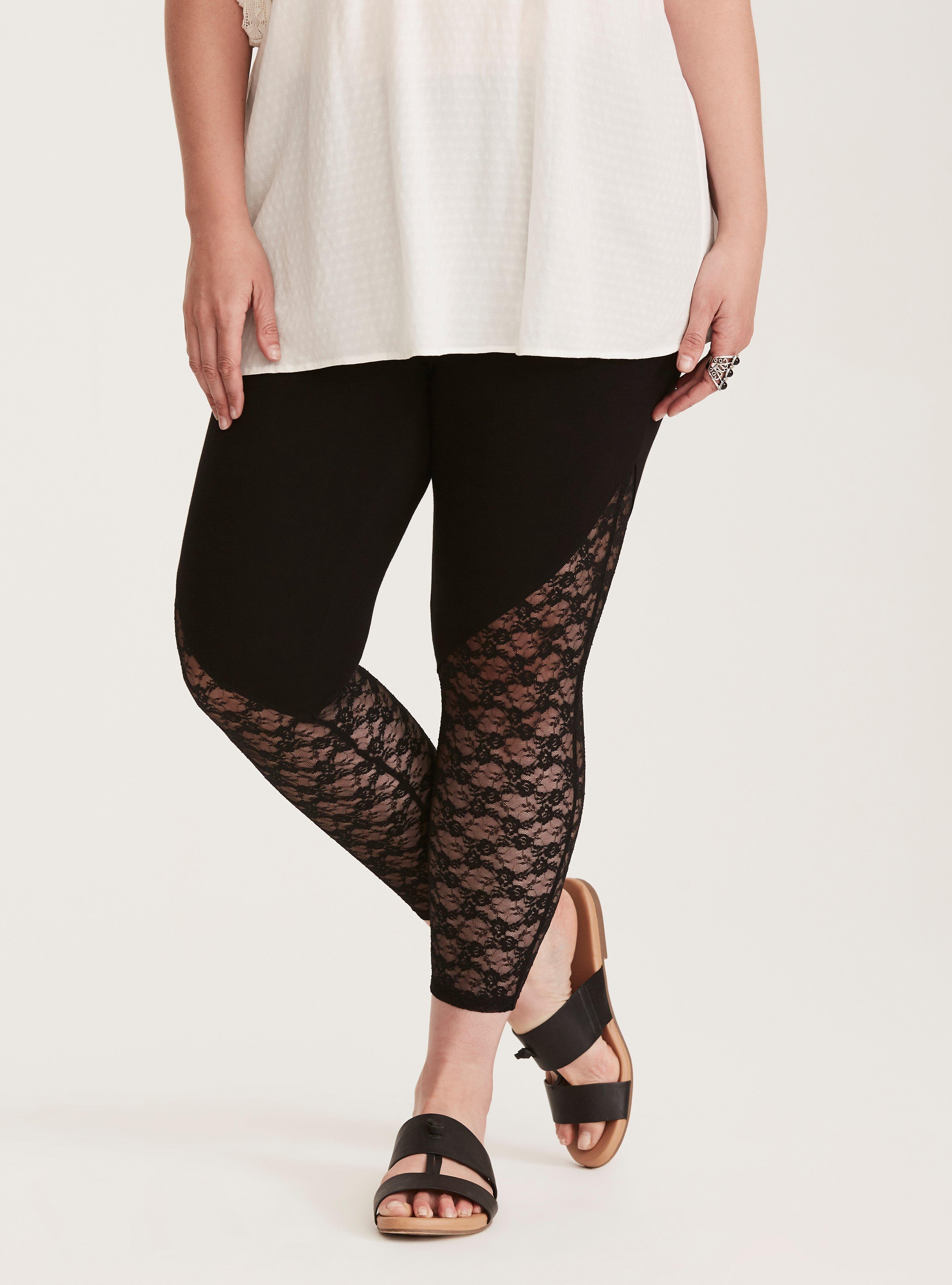 Plus Size Lace Inset Cropped Leggings Torrid