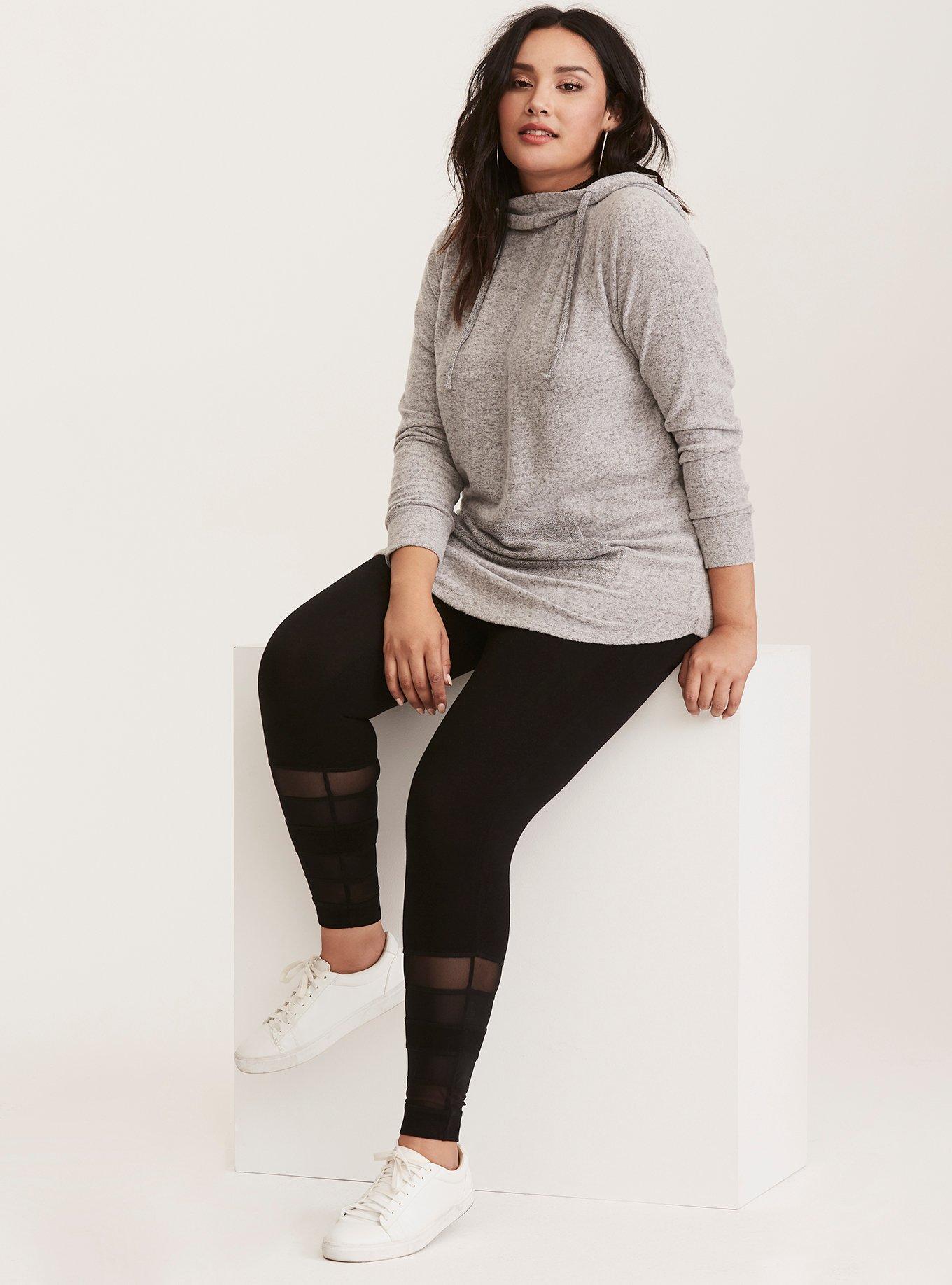 Plus Size Black Mesh Cropped Legging, BLACK, alternate