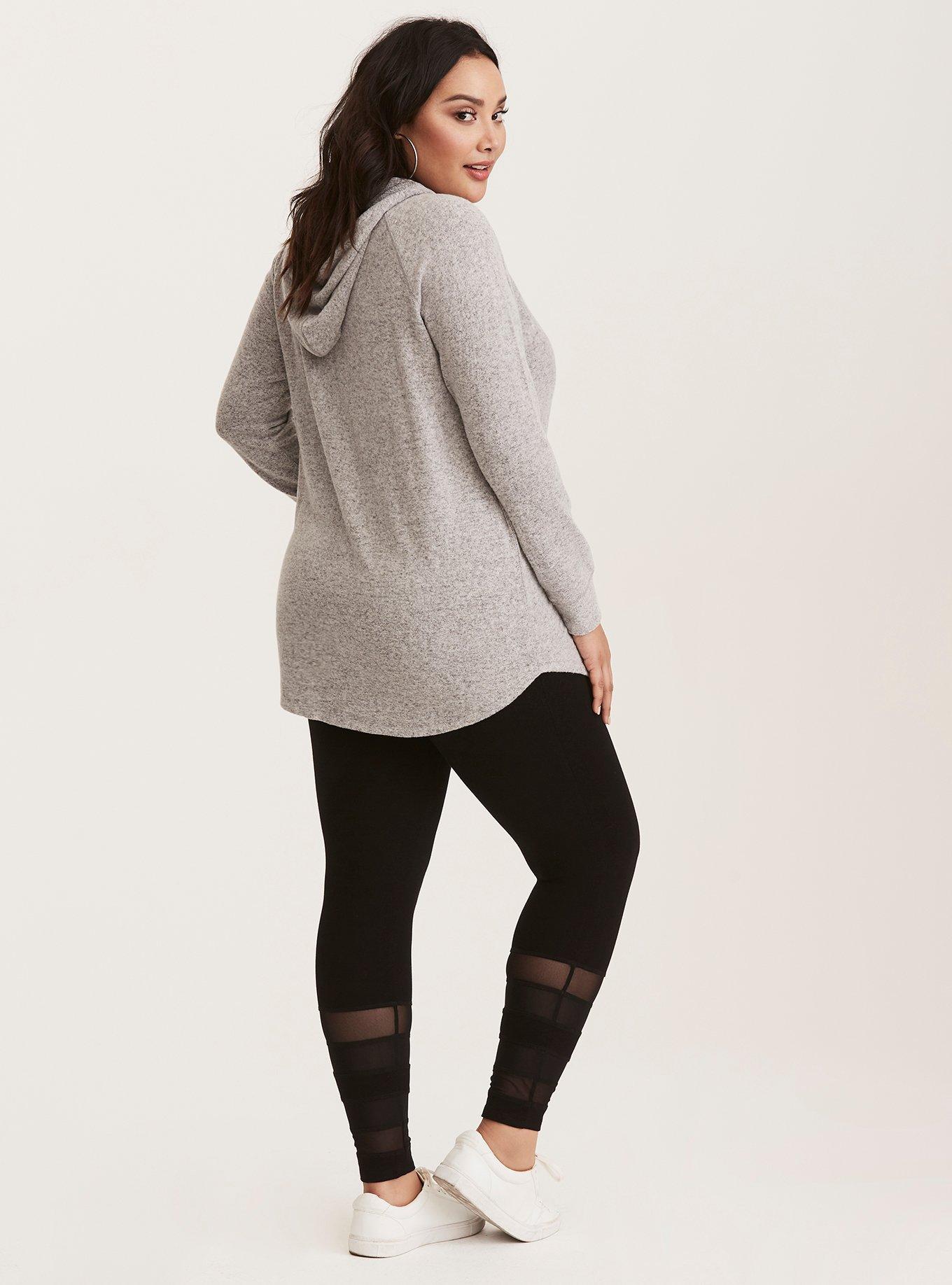 Plus Size Black Mesh Cropped Legging, BLACK, alternate