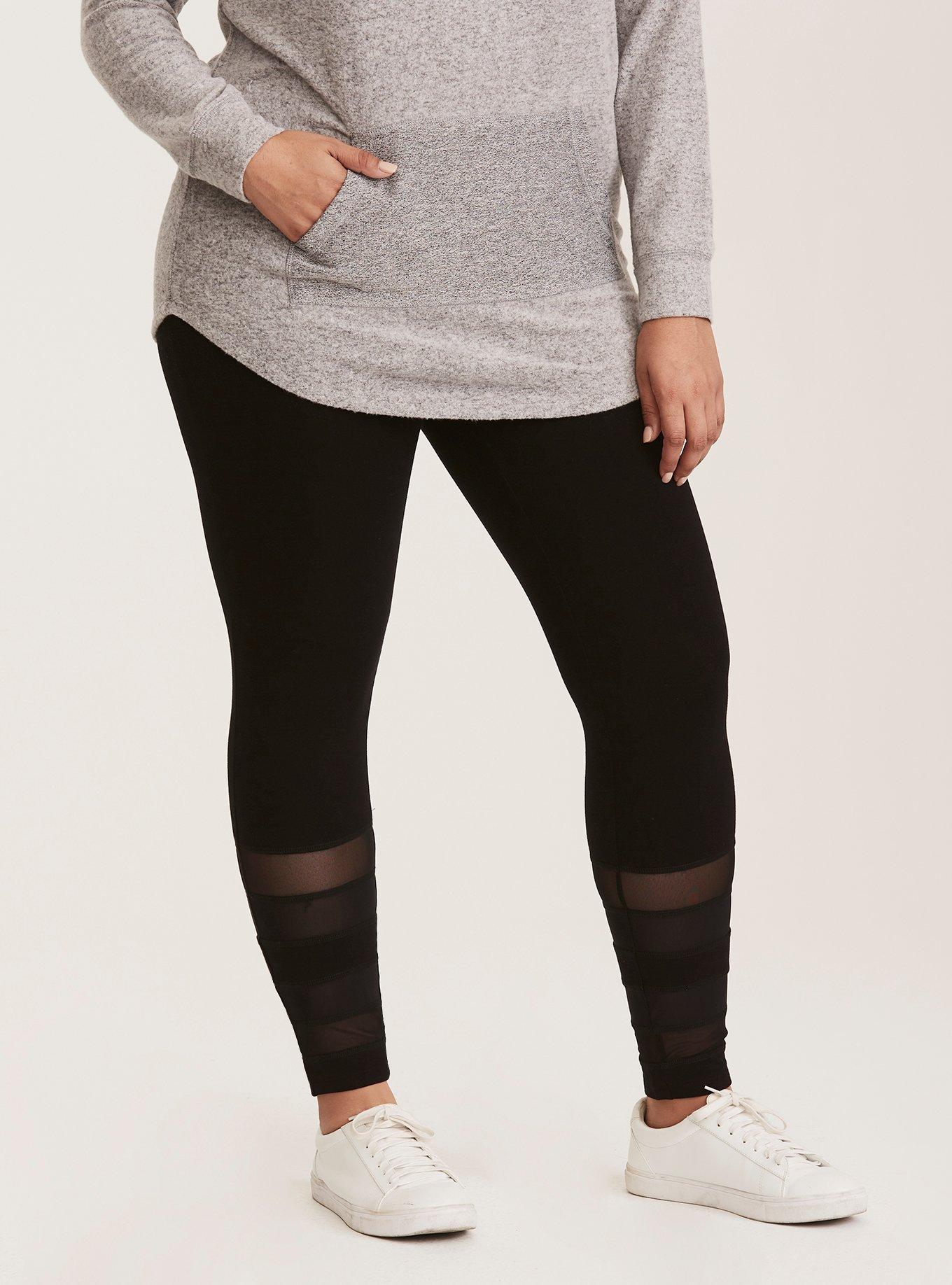 Plus Size Black Mesh Cropped Legging, BLACK, hi-res