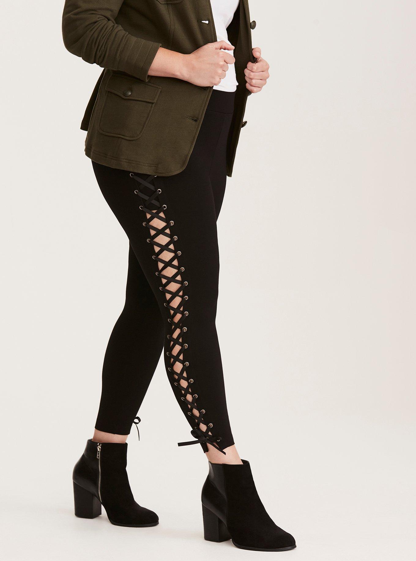 Plus Size - Lace Up Sides Pixie Pant - Black All-Nighter Ponte - Torrid