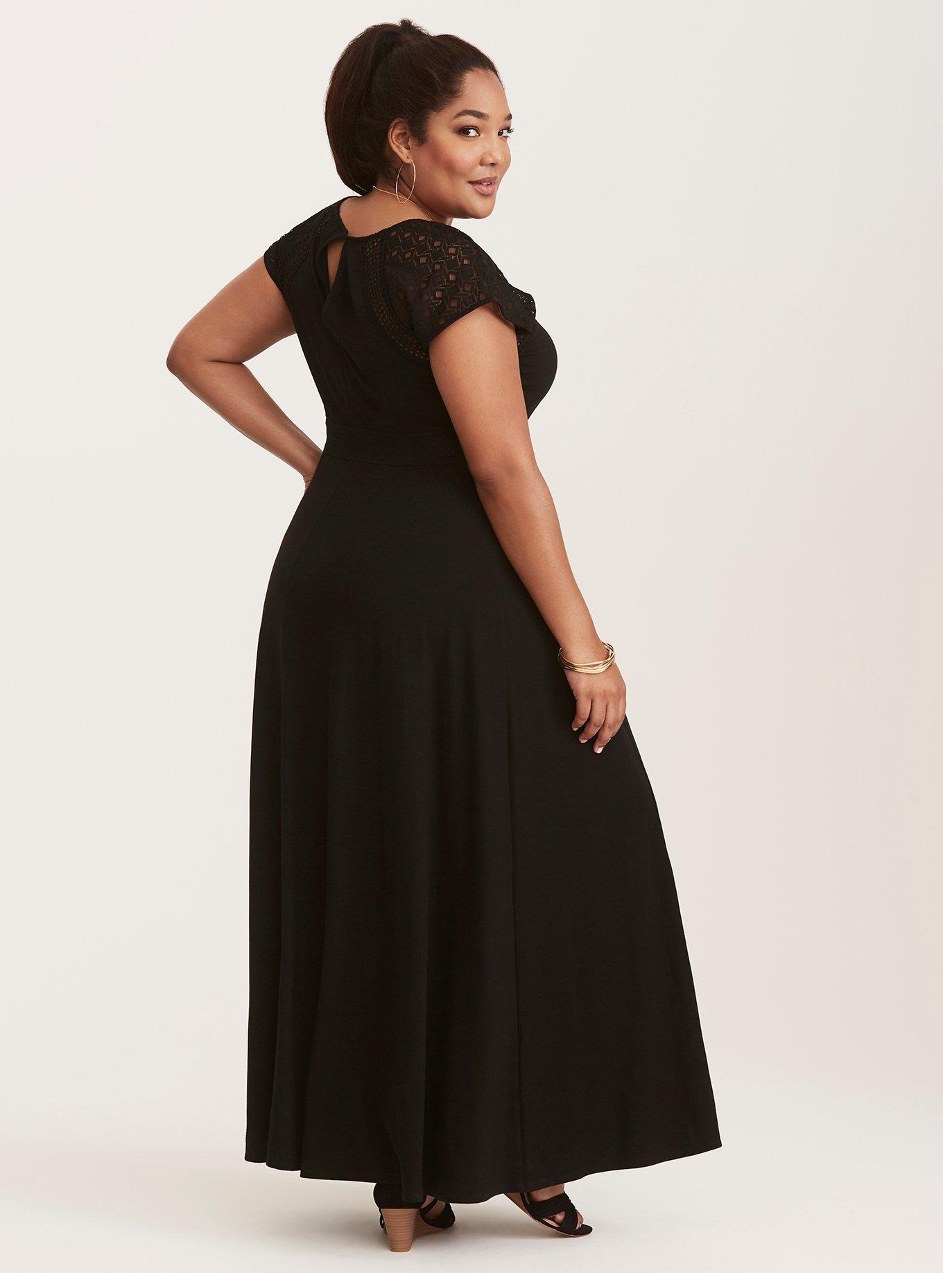 Plus Size - Black Crochet Lace Inset Maxi Dress - Torrid