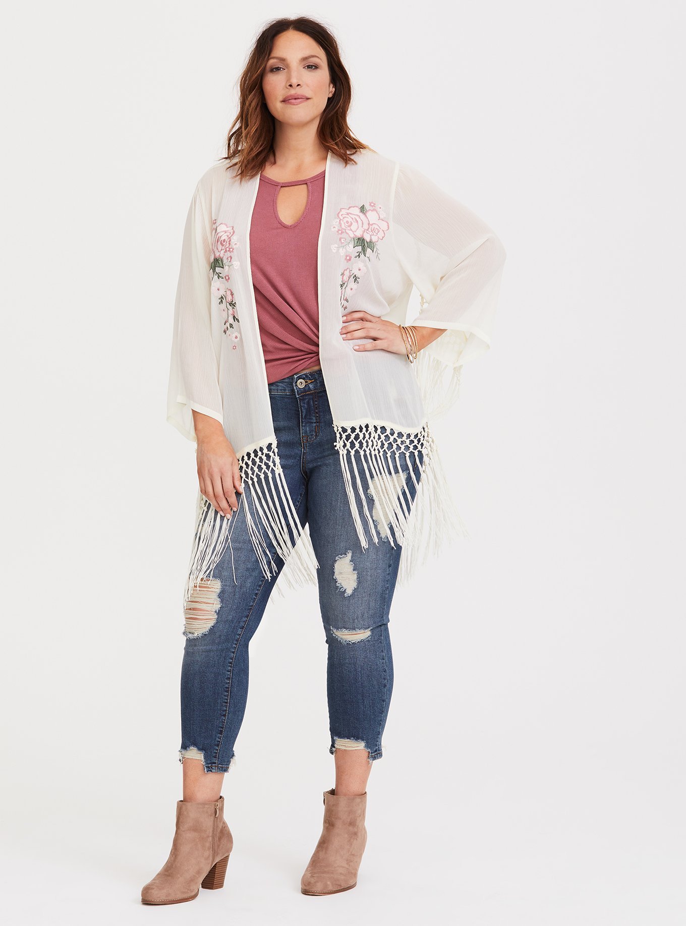 Plus Size - Crop Fringe Kimono - Torrid