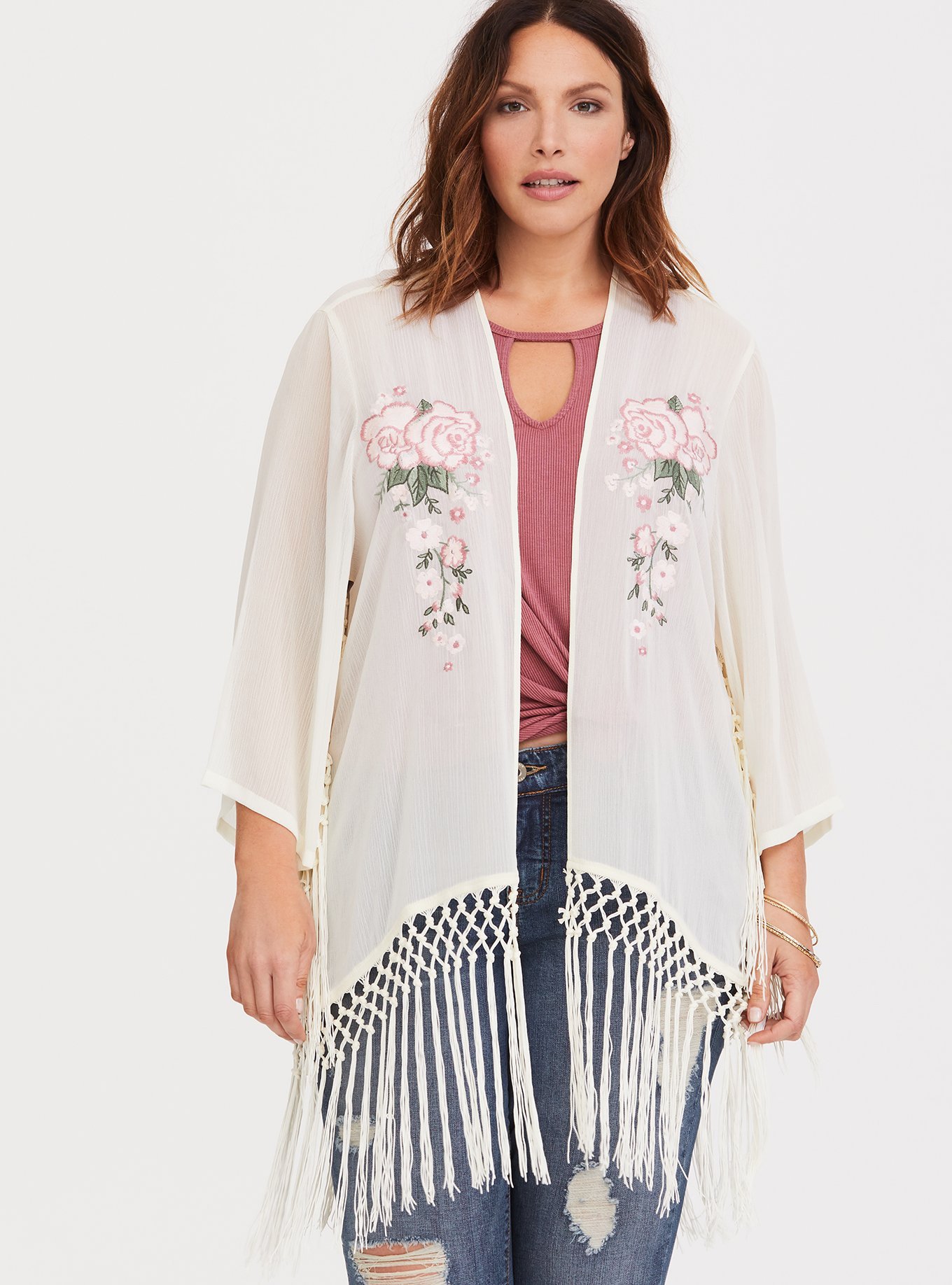 Plus Size - Crop Fringe Kimono - Torrid