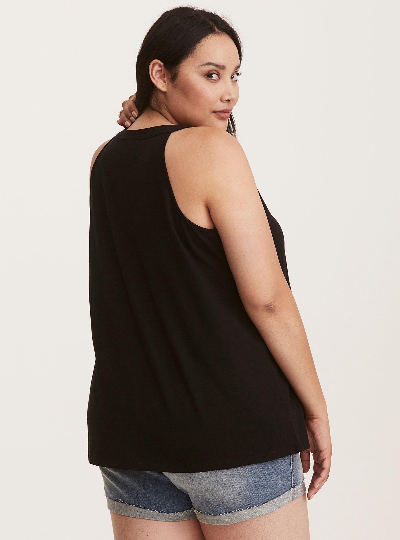 Plus Size Raise Some Hell High Neck Tank Top, DEEP BLACK, alternate