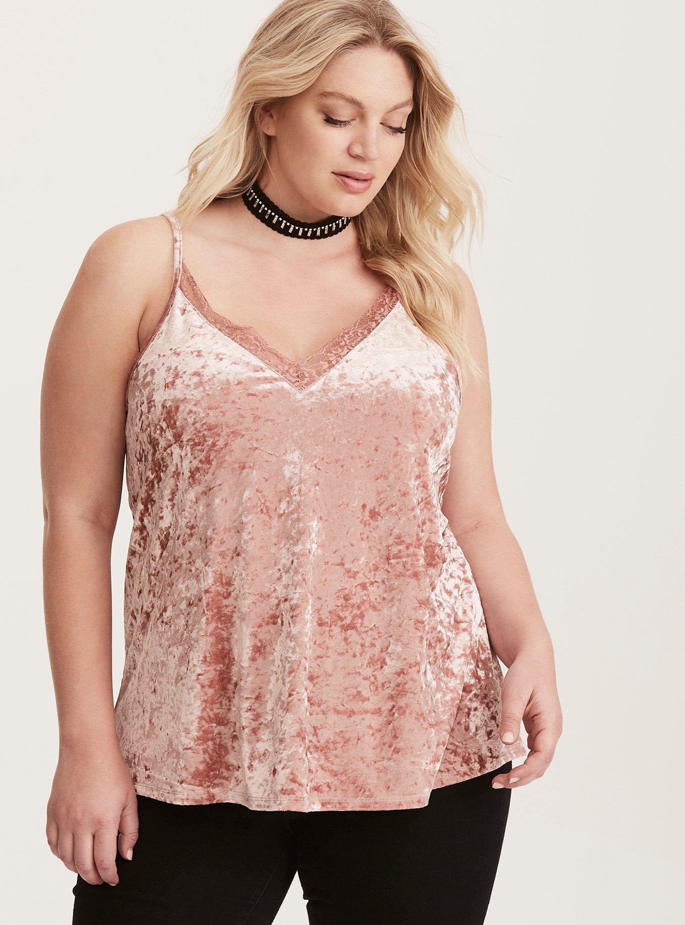 Lace Trim Velvet Cami Top