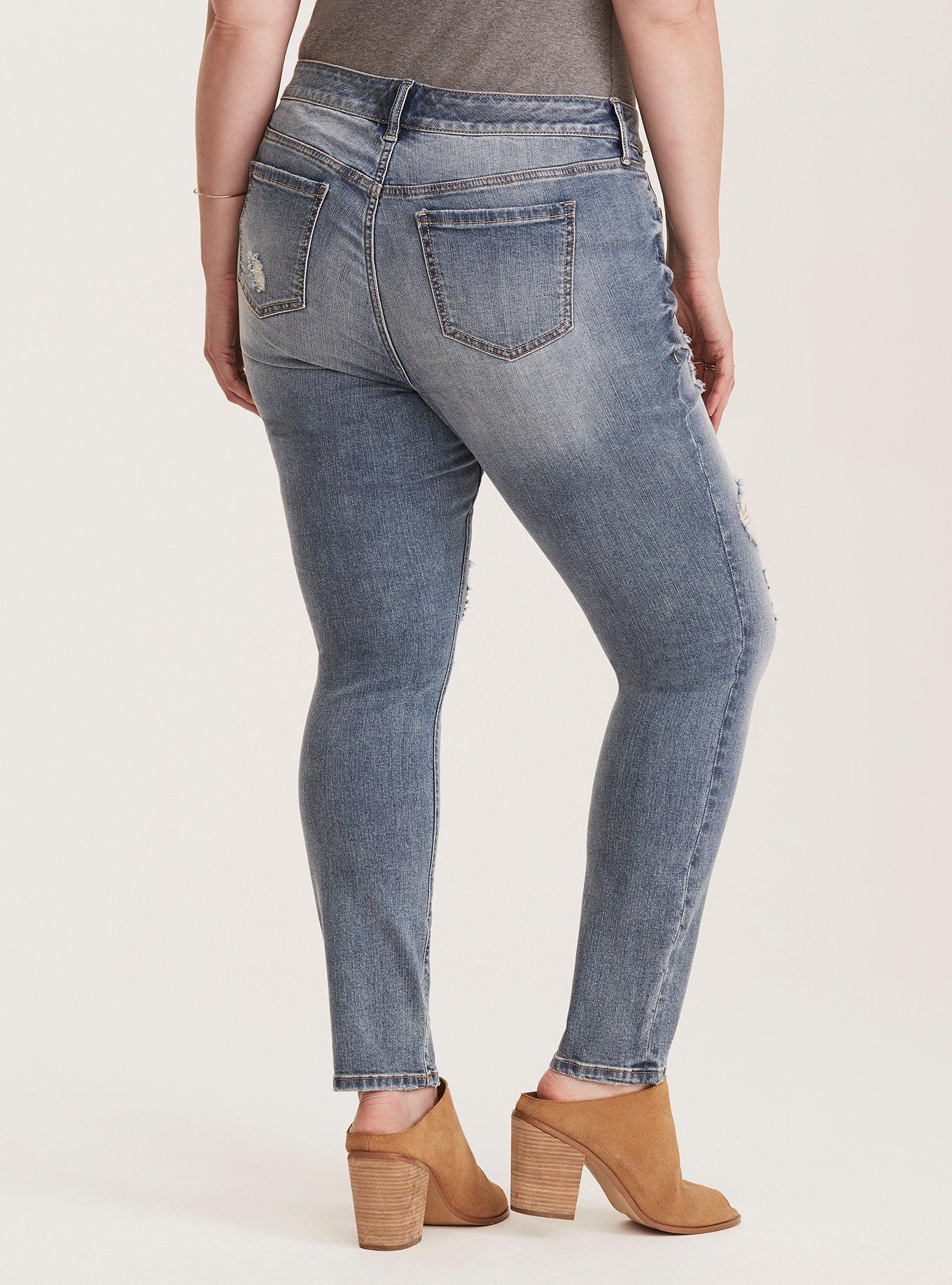 Gen Double Button Dark Wash Destructed Skinny Jean