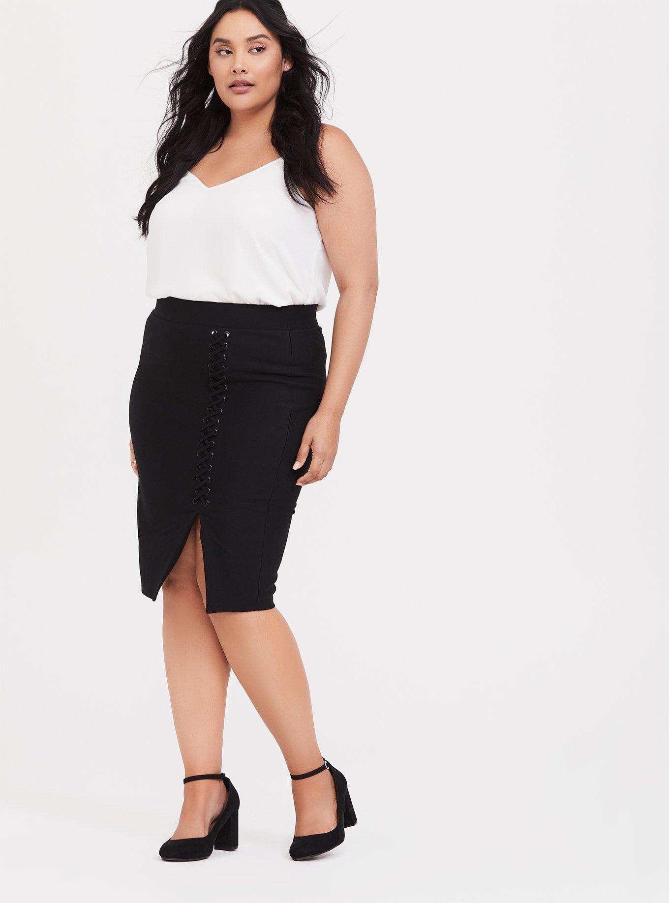 Mini Studio Luxe Ponte Lace-Up Pencil Skirt, BLACK, alternate