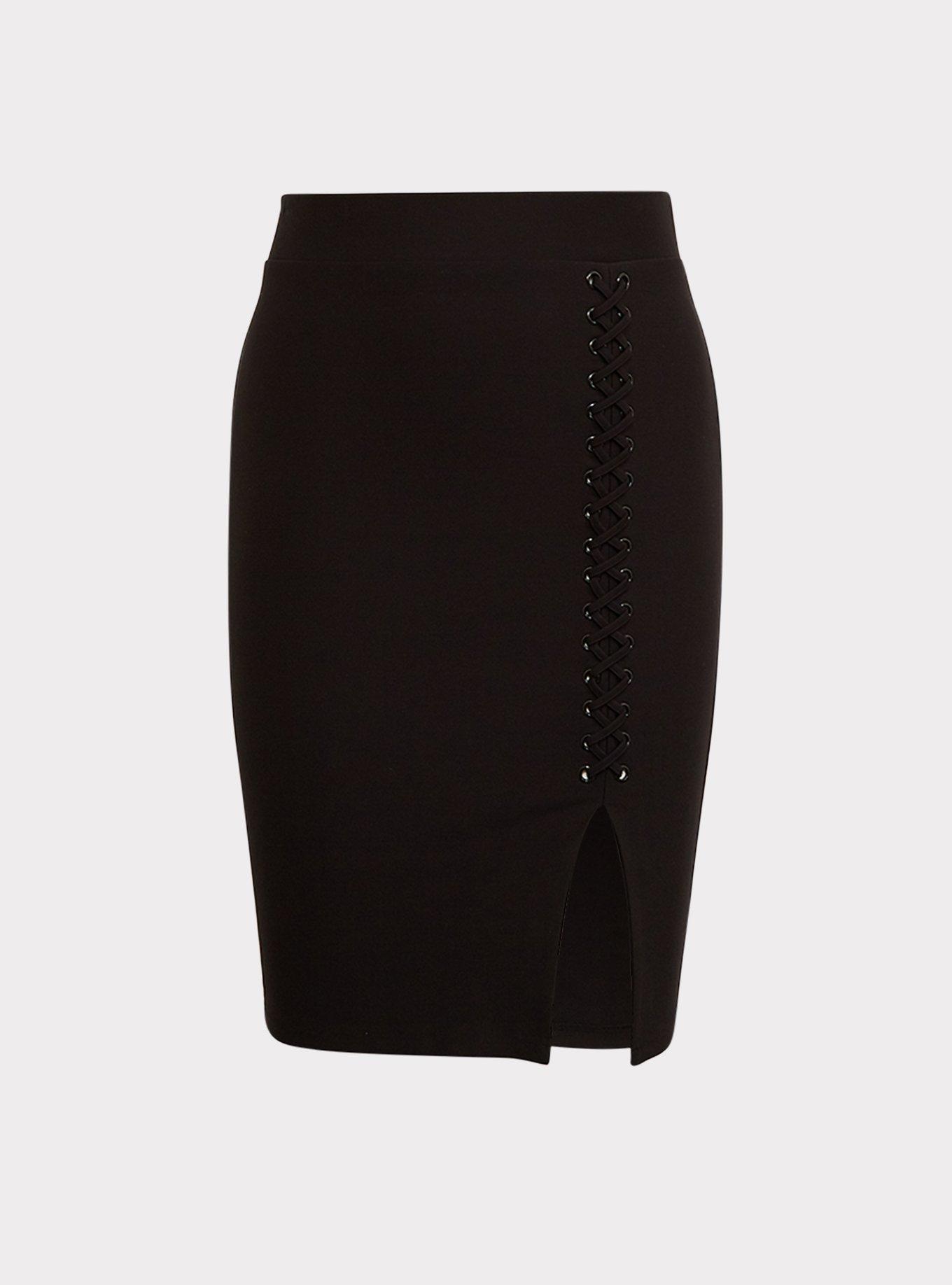 Mini Studio Luxe Ponte Lace-Up Pencil Skirt, BLACK, flat