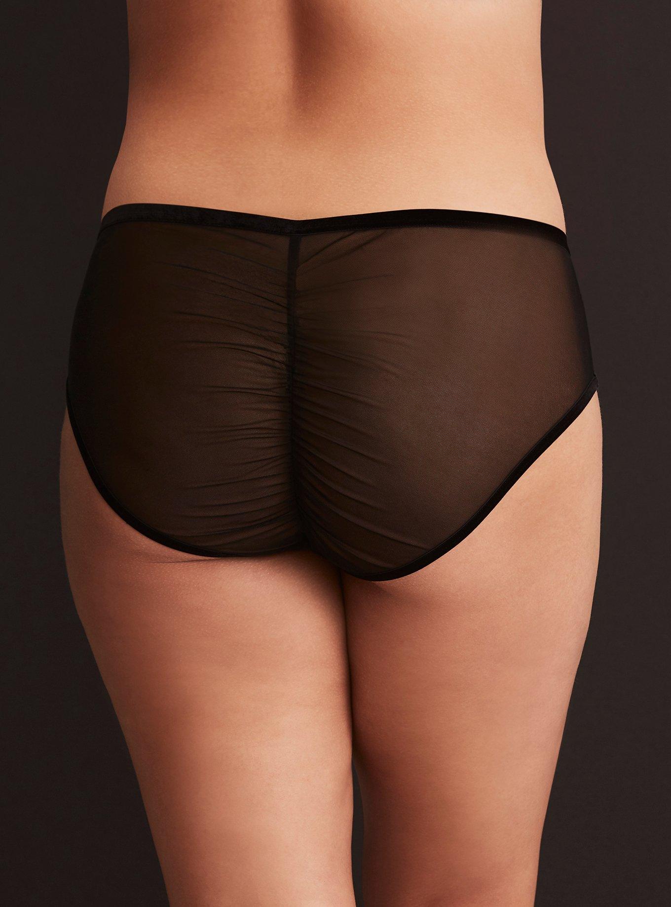 Plus Size Velvet Brocade Mesh Hipster Panty, RICH BLACK, alternate