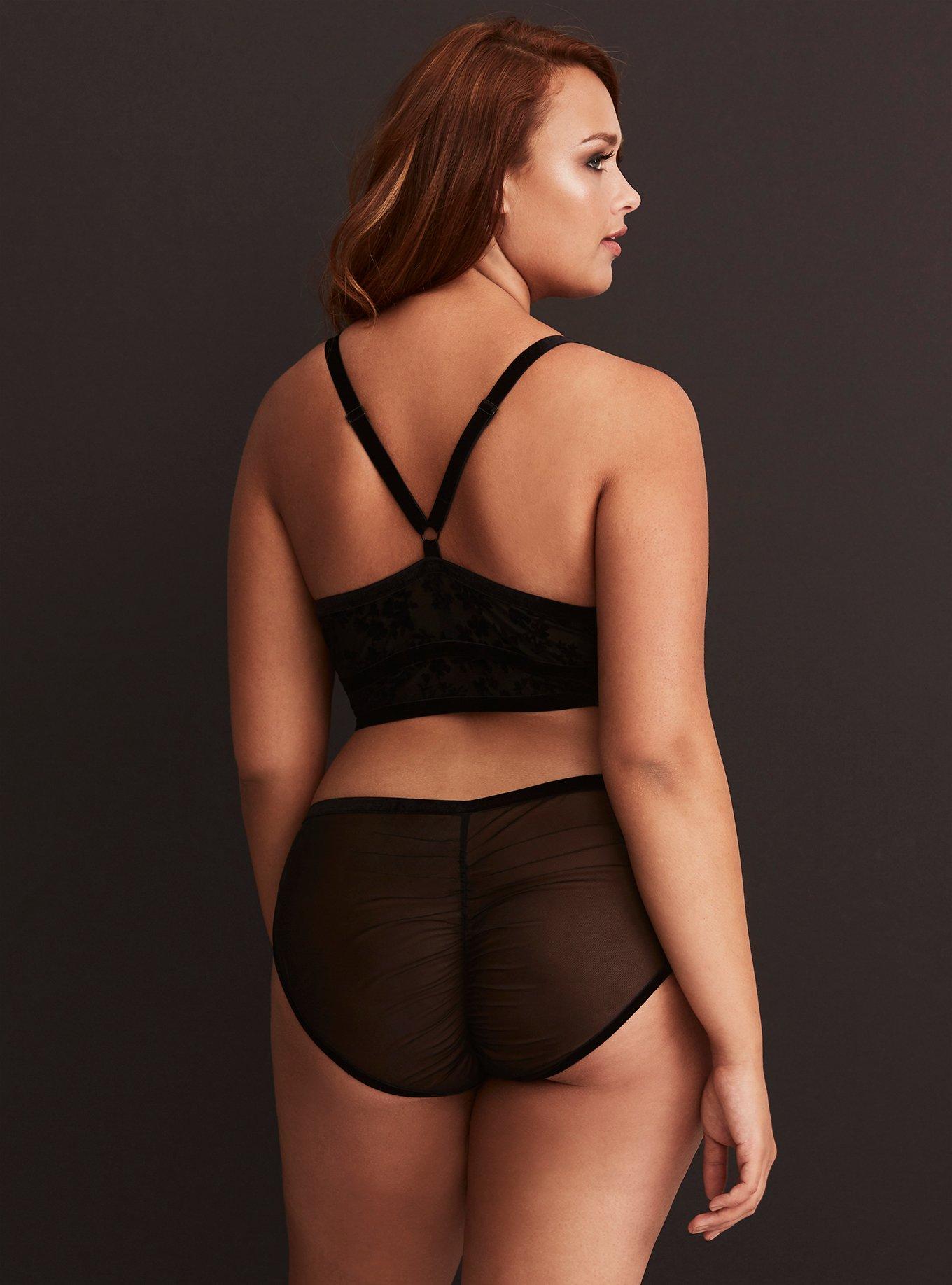 Plus Size Velvet Brocade Mesh Hipster Panty, RICH BLACK, alternate