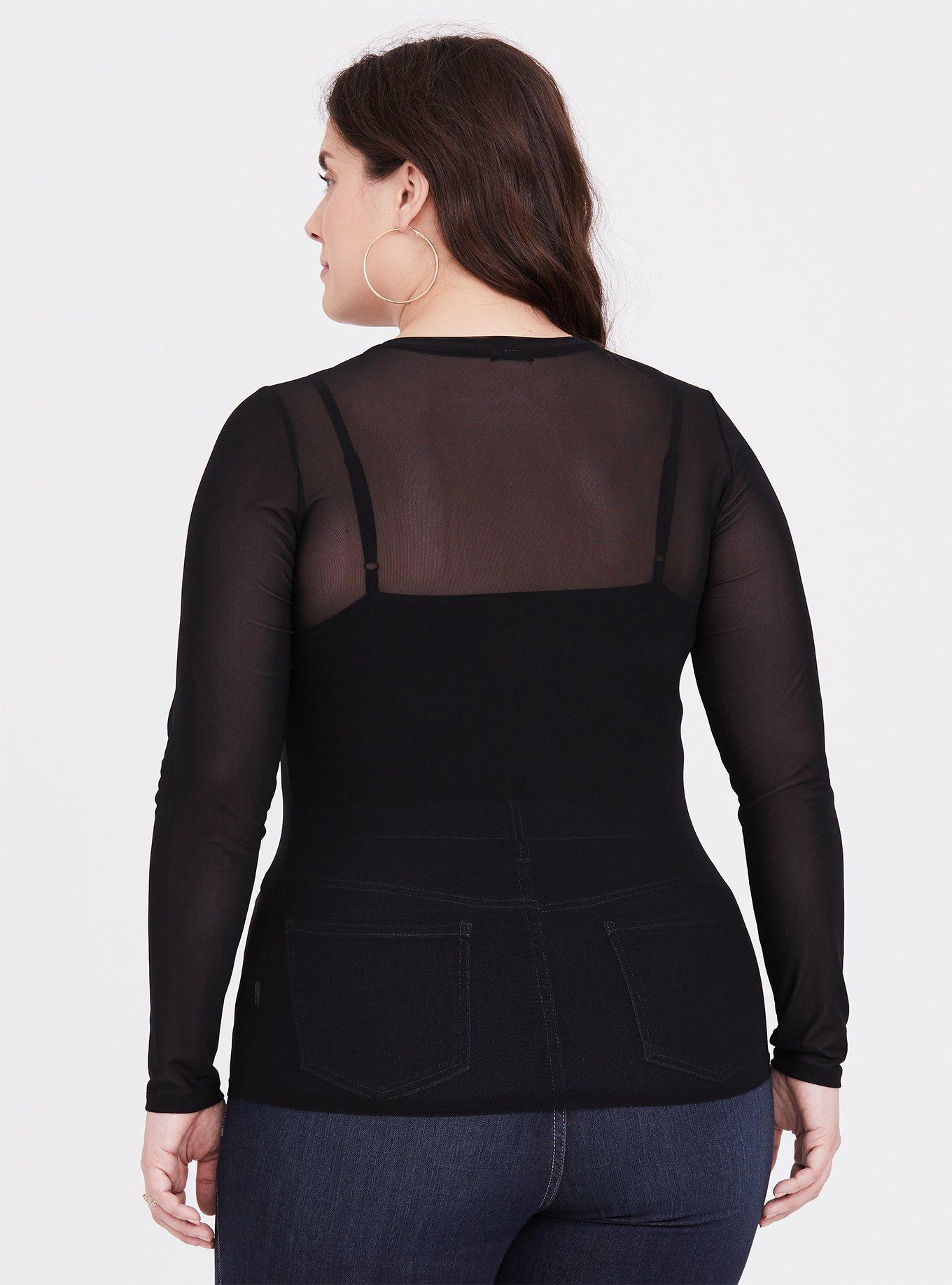 Mesh long sleeve 2024 top plus size