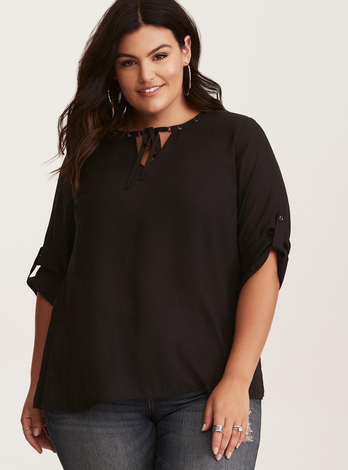 Plus Size - Grommet Tie Front Blouse - Torrid