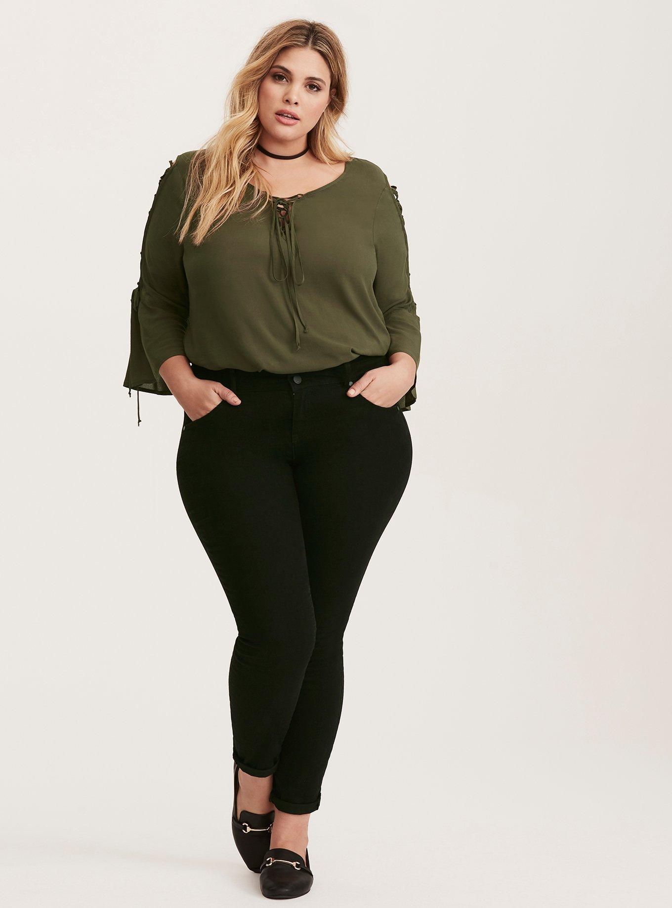 Lace Up Sleeve Challis Blouse, DEEP DEPTHS, alternate