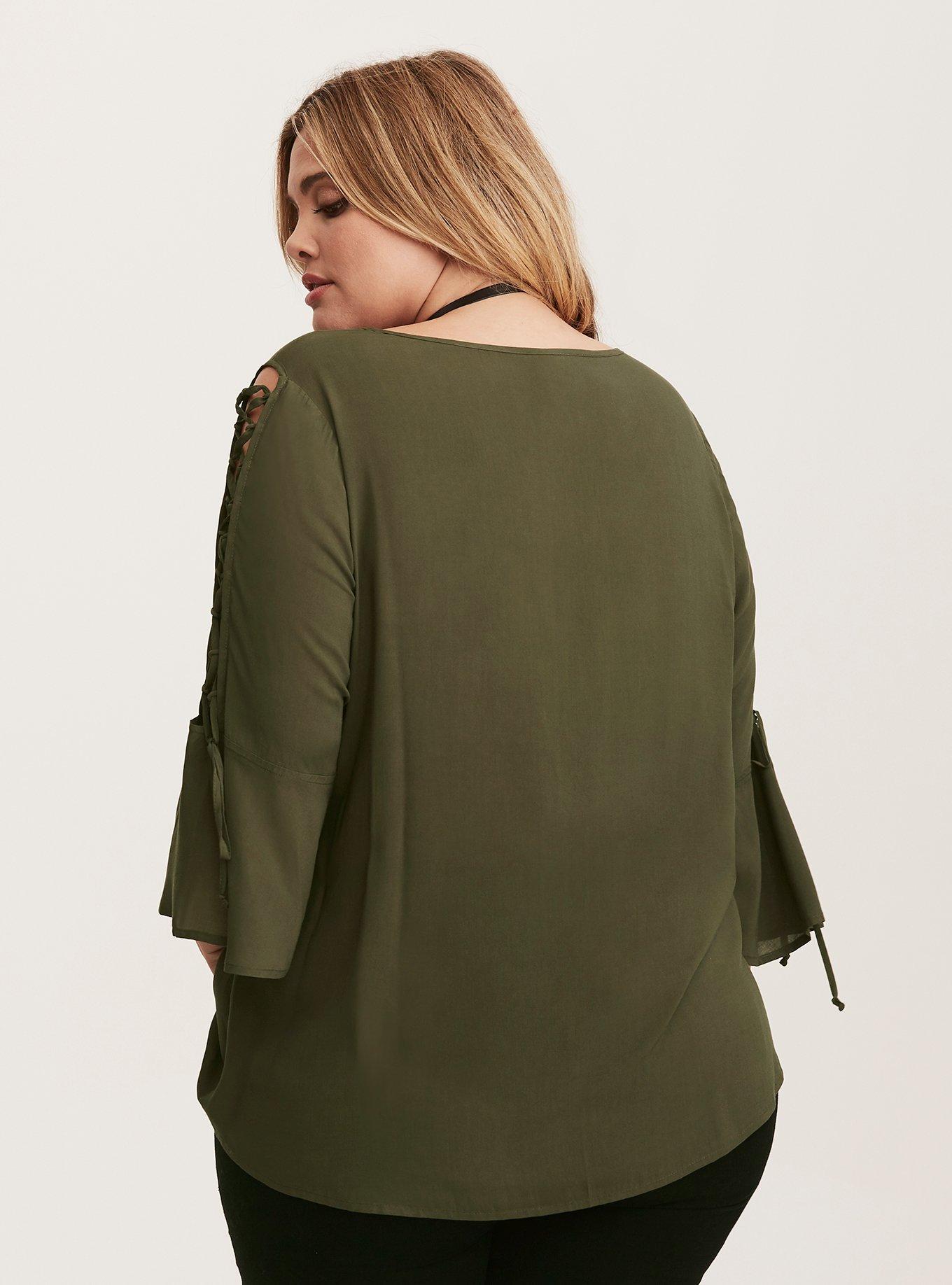 Lace Up Sleeve Challis Blouse, DEEP DEPTHS, alternate