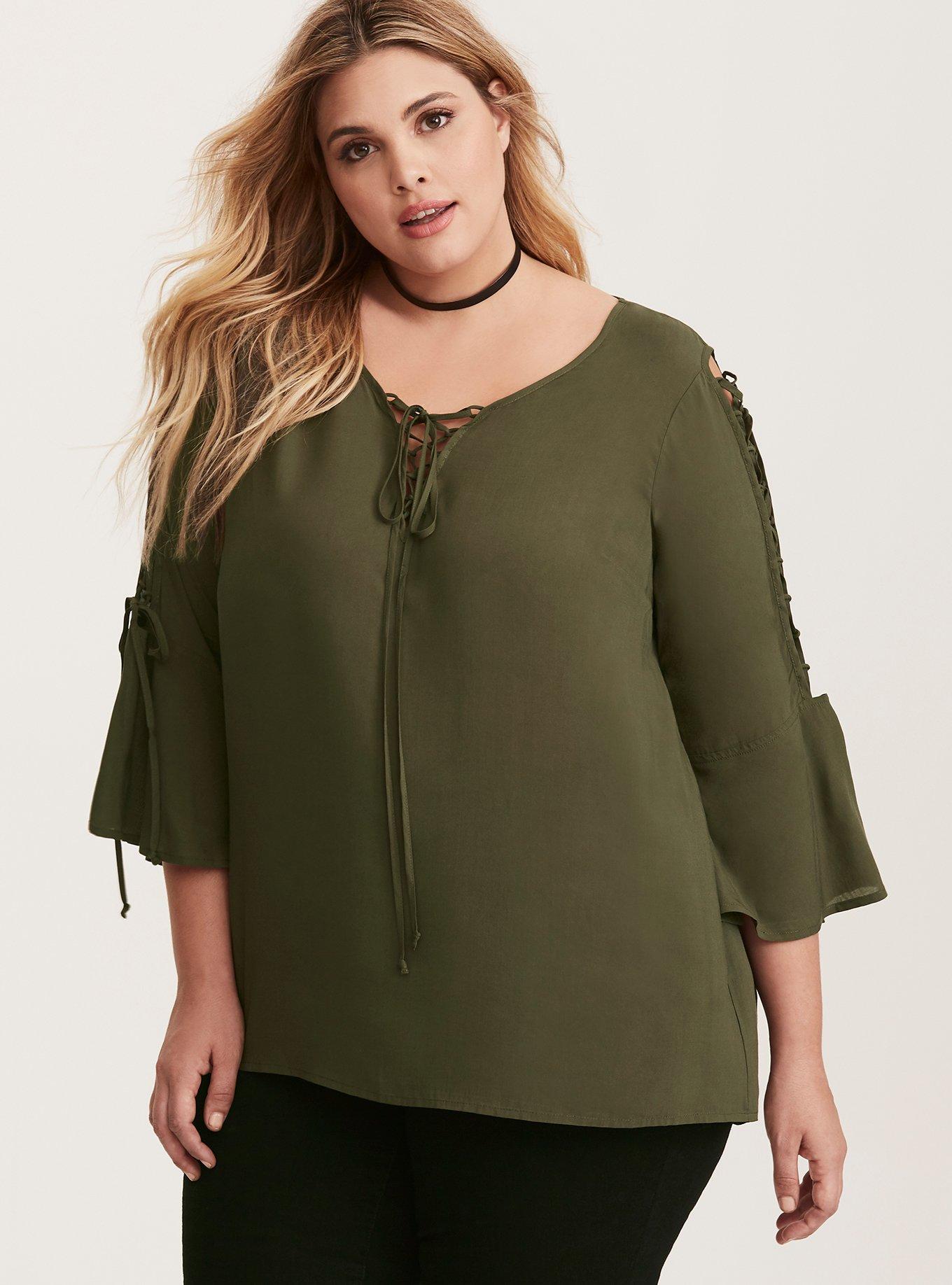 Lace Up Sleeve Challis Blouse, DEEP DEPTHS, alternate