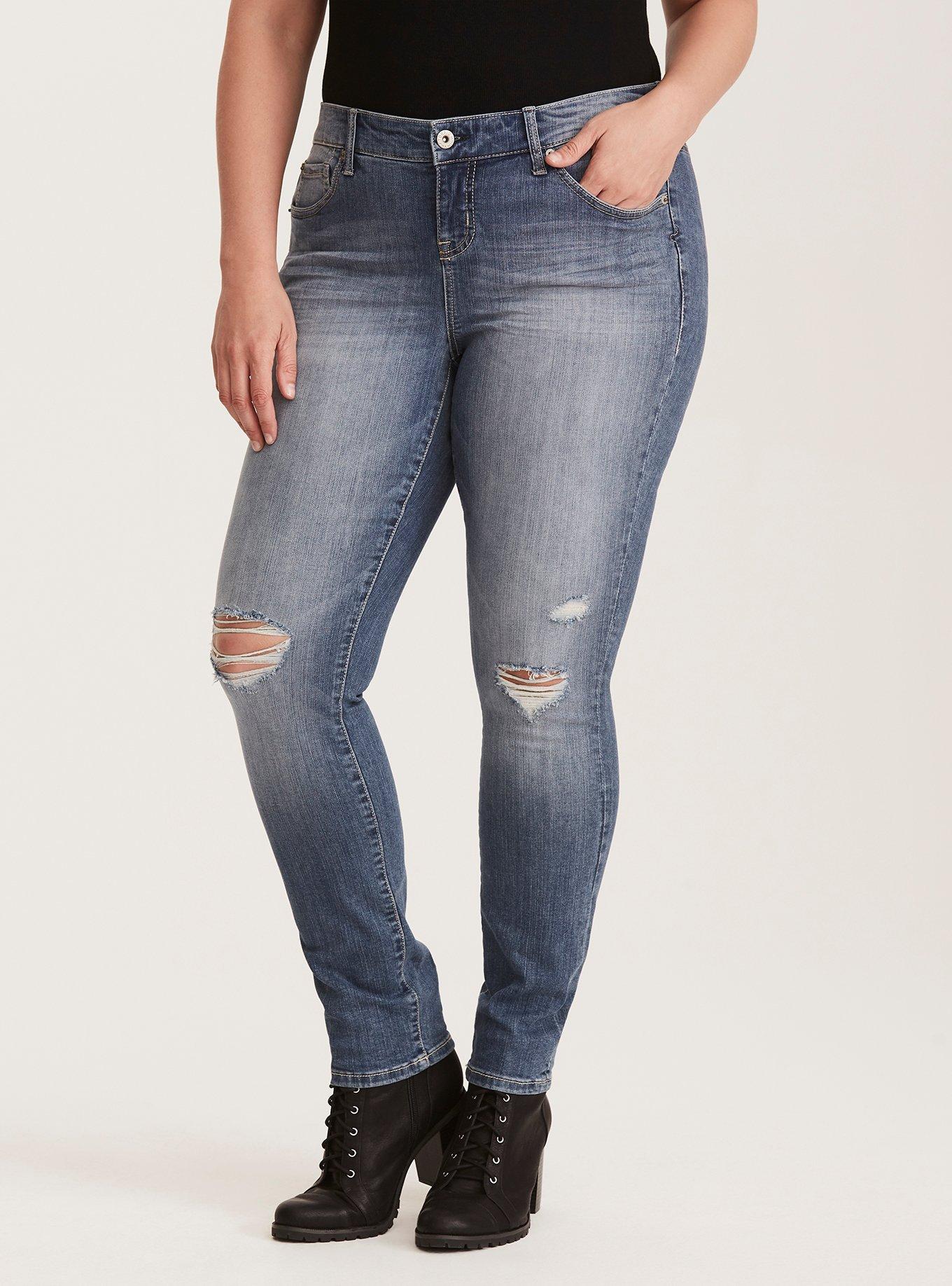 Plus Distressed High Waisted Stretch Skinny Jeans