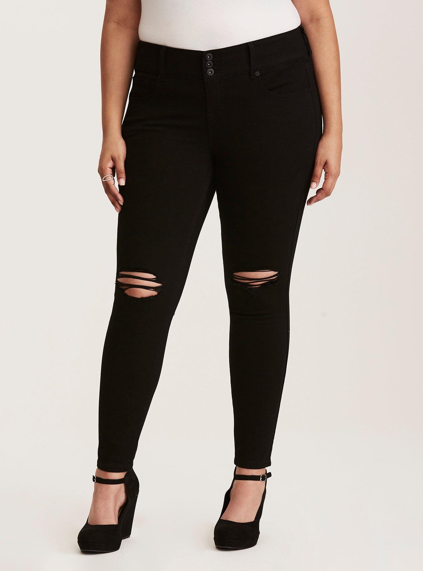 Black distressed jegging best sale