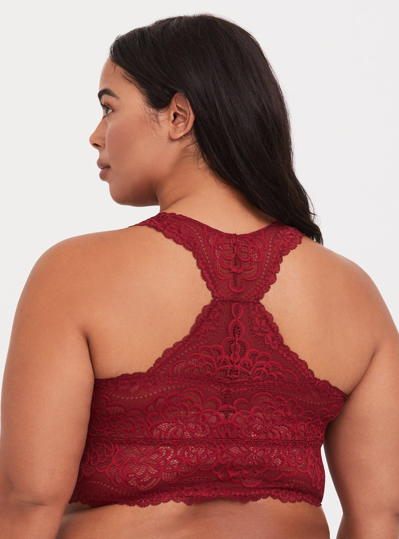 Torrid Red Bra No-Wire Lightly Lined Lacey Racer Back Size 2 46