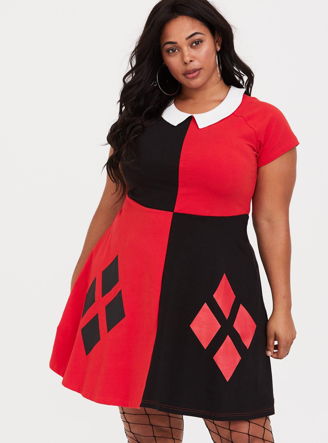 Plus Size Harley Quinn Black & Red Halloween Skater Dress Torrid