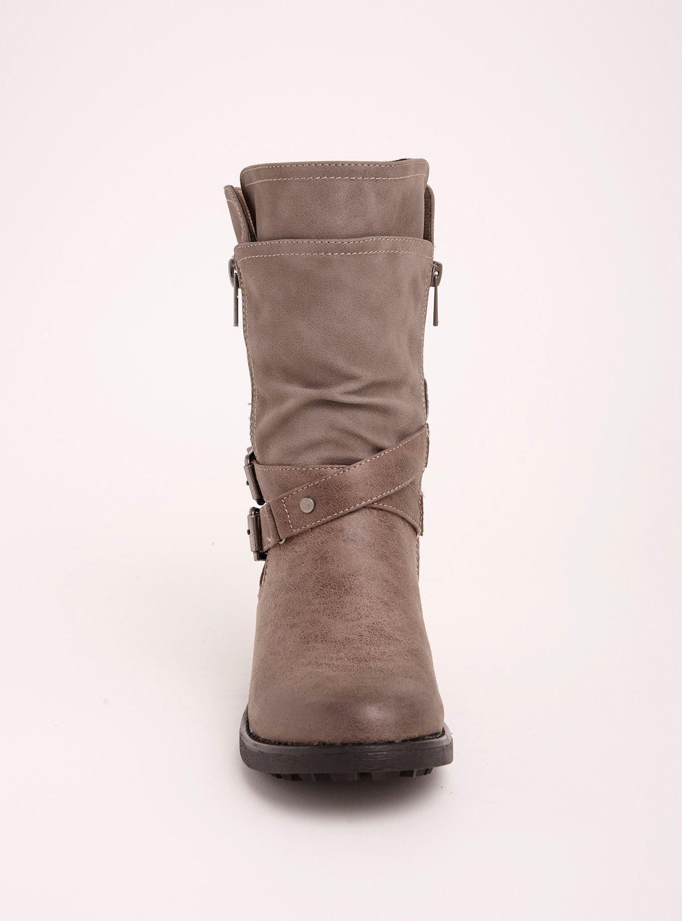 Plus Size - Strappy Slouch Moto Boots (Wide Width & Wide Calf