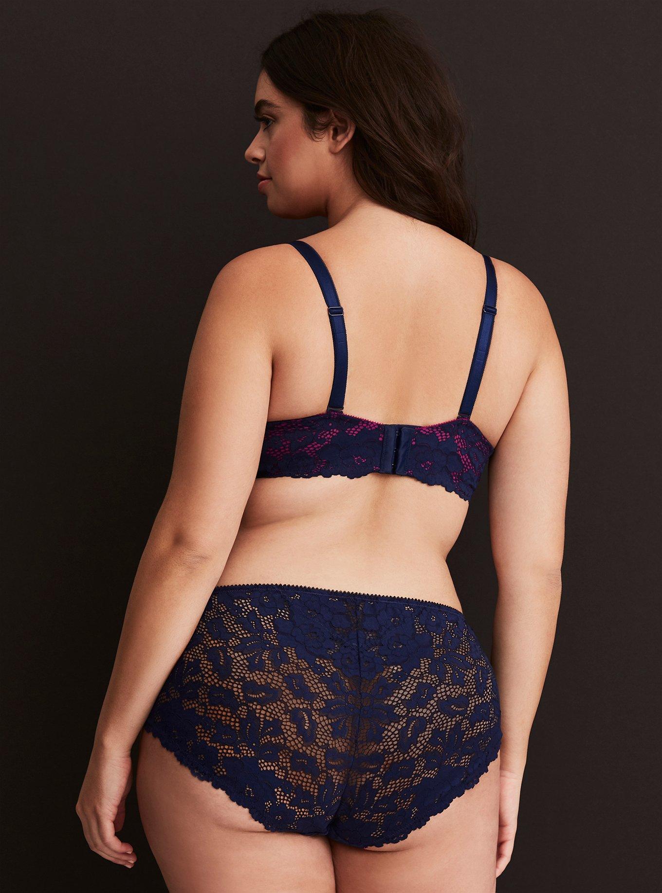 Plus Size Lace Mesh Lining Hipster Panty, NAVY, alternate