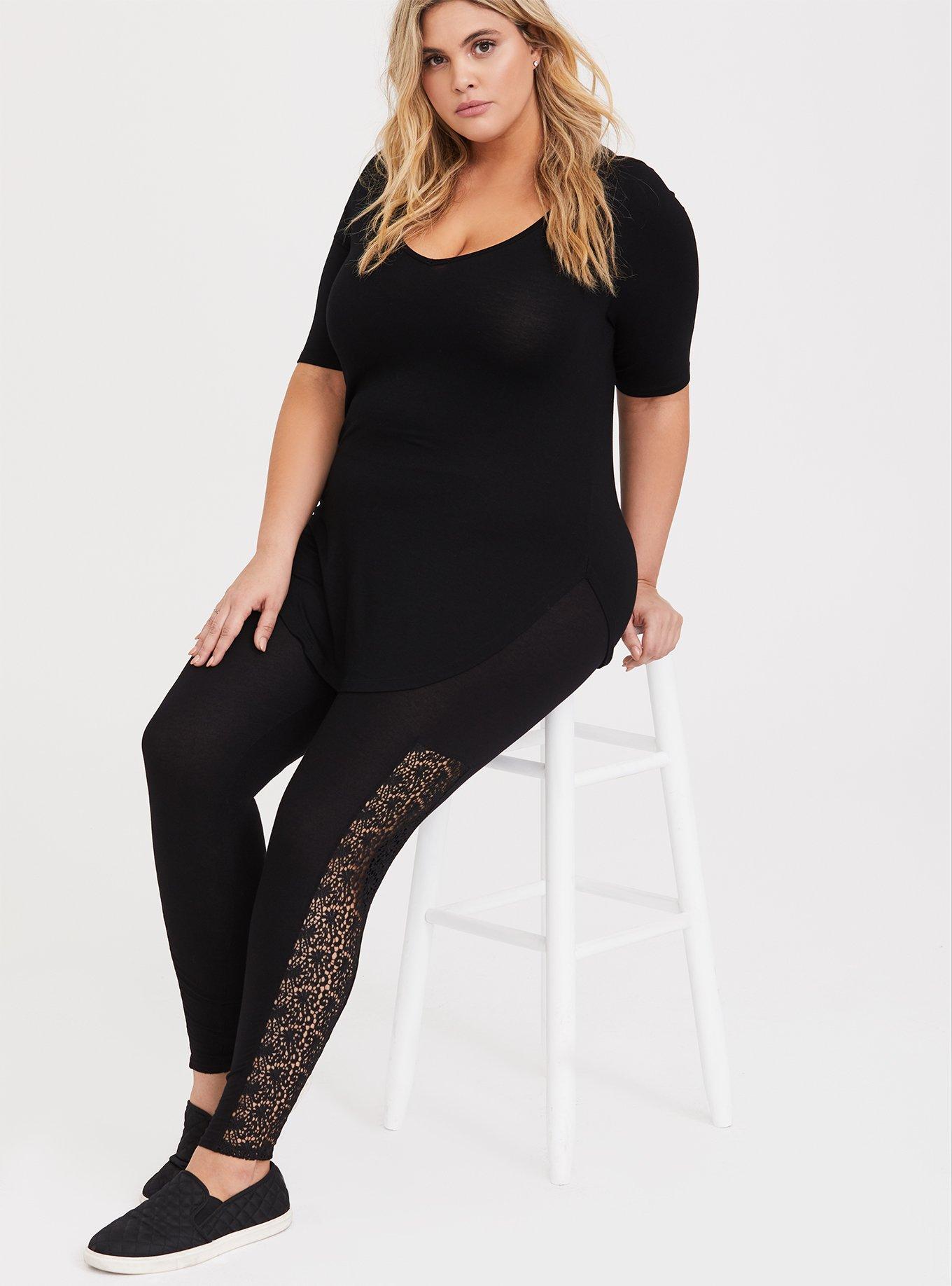 Plus Size Premium Legging - Crochet Inset Black, BLACK, alternate