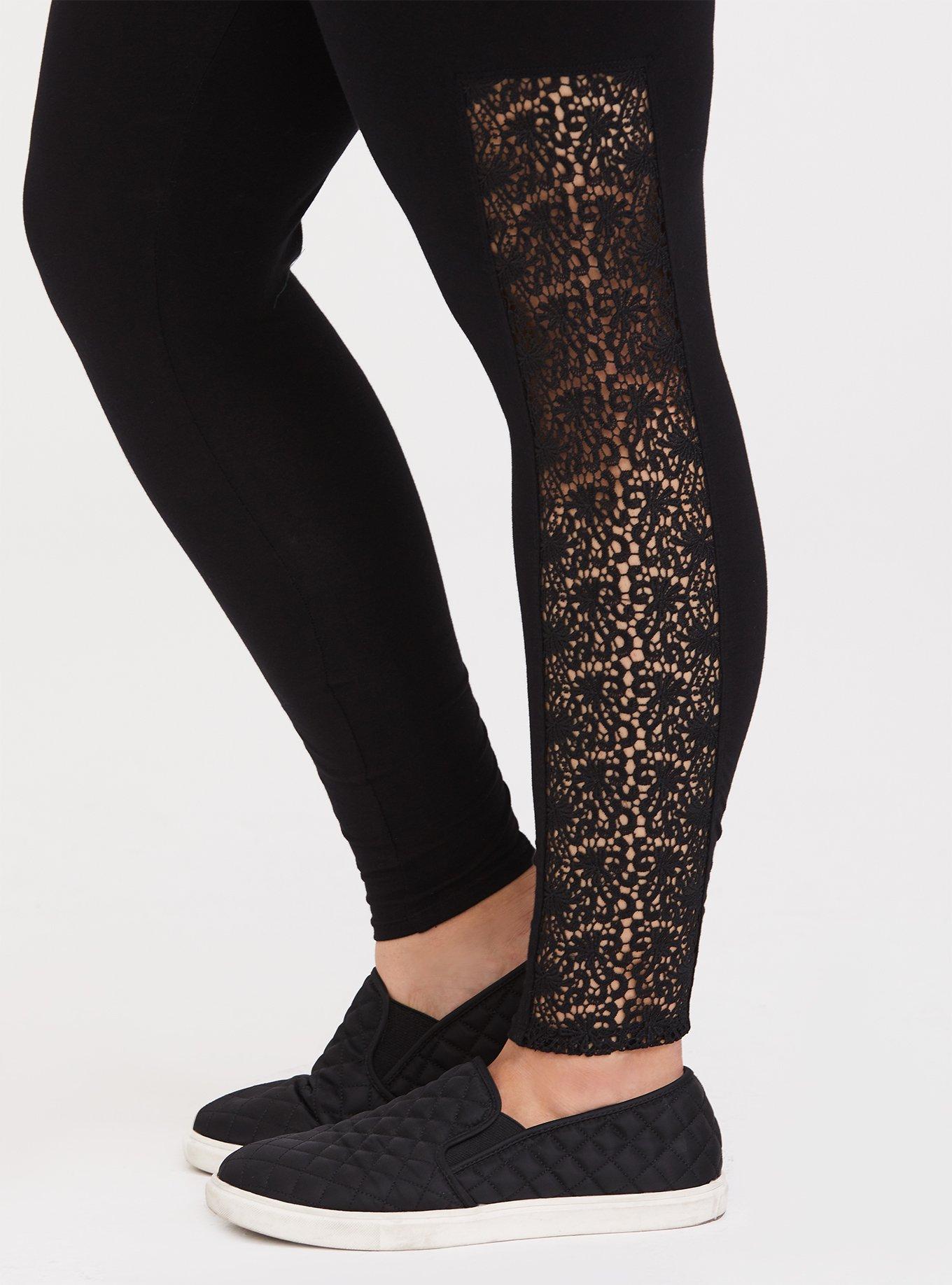 Plus Size - Black Double Lace Inset Legging - Torrid