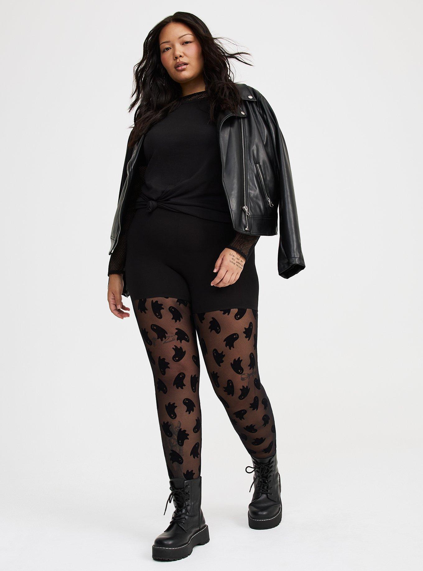 Plus Size Full Length Flocked Legging, CUTE GHOSTS DEEP BLACK, hi-res