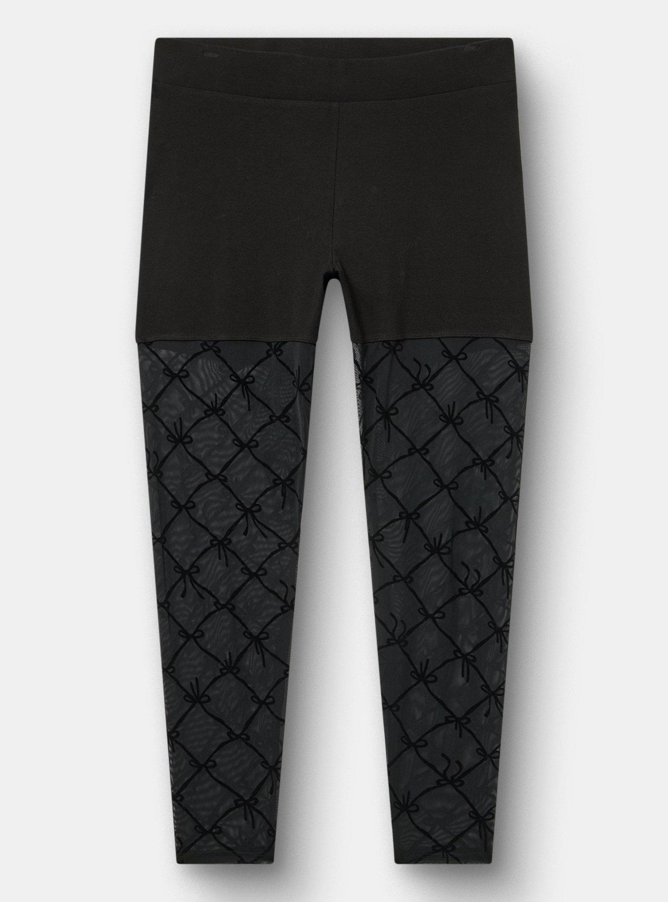 Full Length Flocked Legging, LOLA BOWS DEEP BLACK/BLACK FLOCKING, hi-res